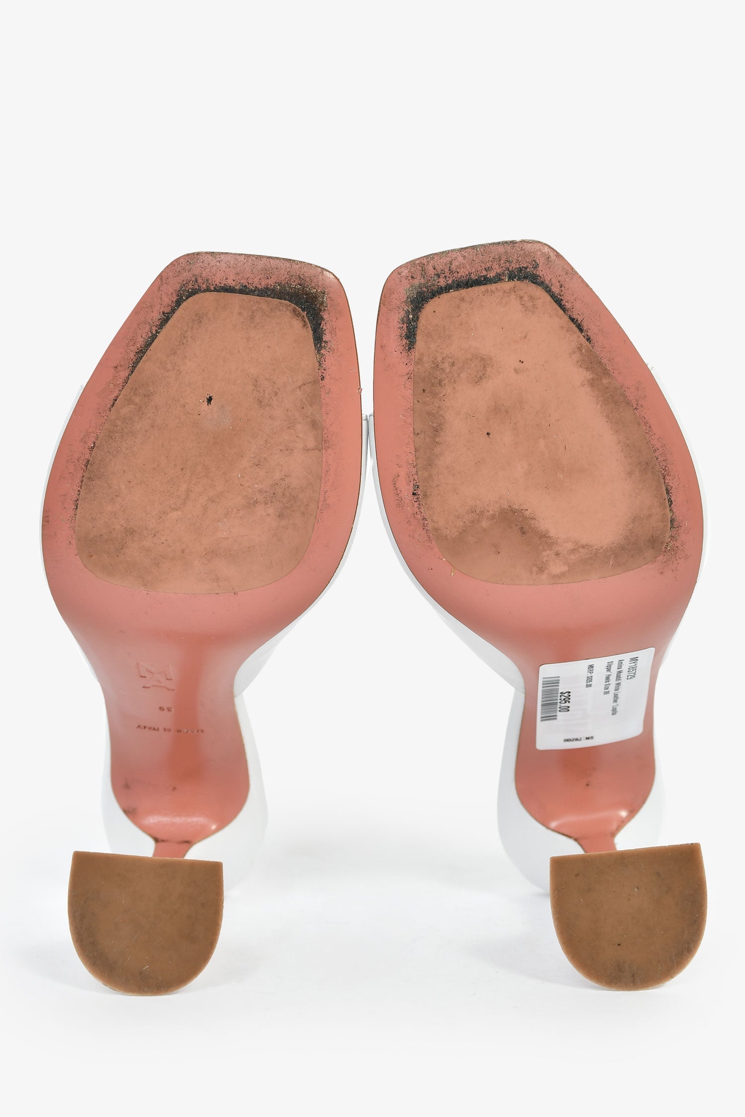 Amina Muaddi White Leather 'Lupita Slipper' Heels Size 39