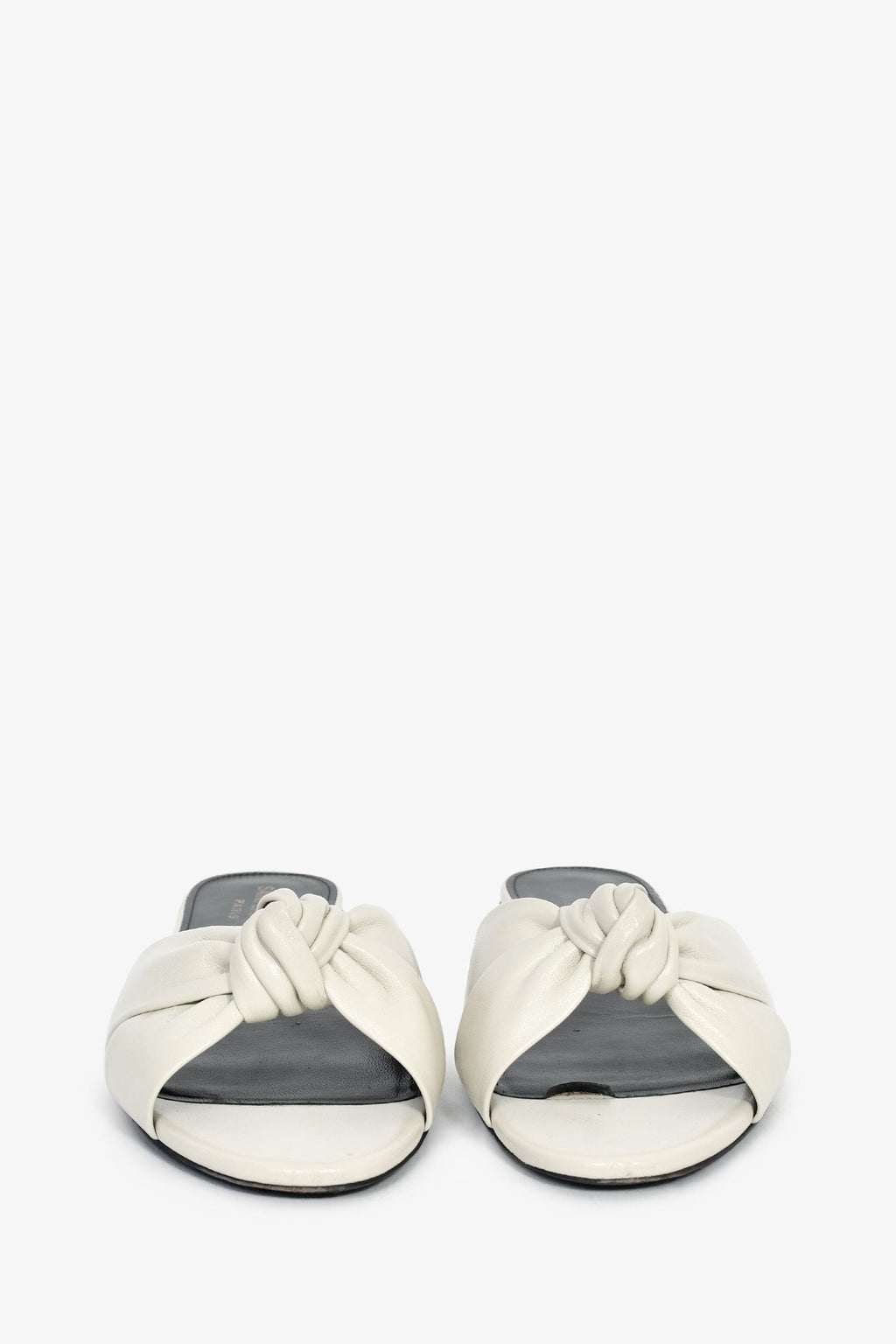 Saint Laurent White Leather Knot Flat Sandals Size 39