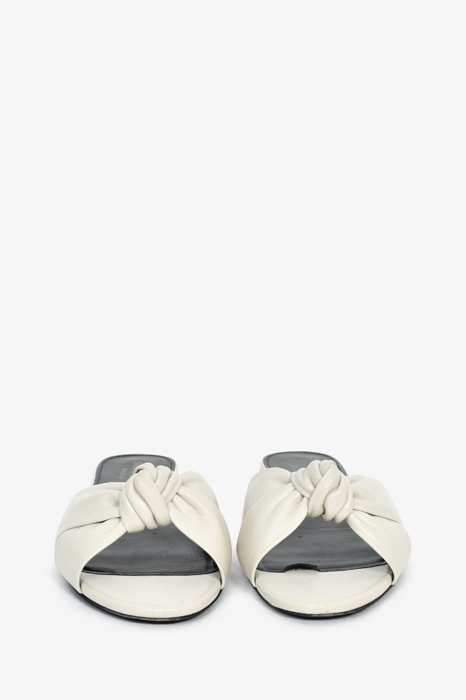 Saint Laurent White Leather Knot Flat Sandals Size 39