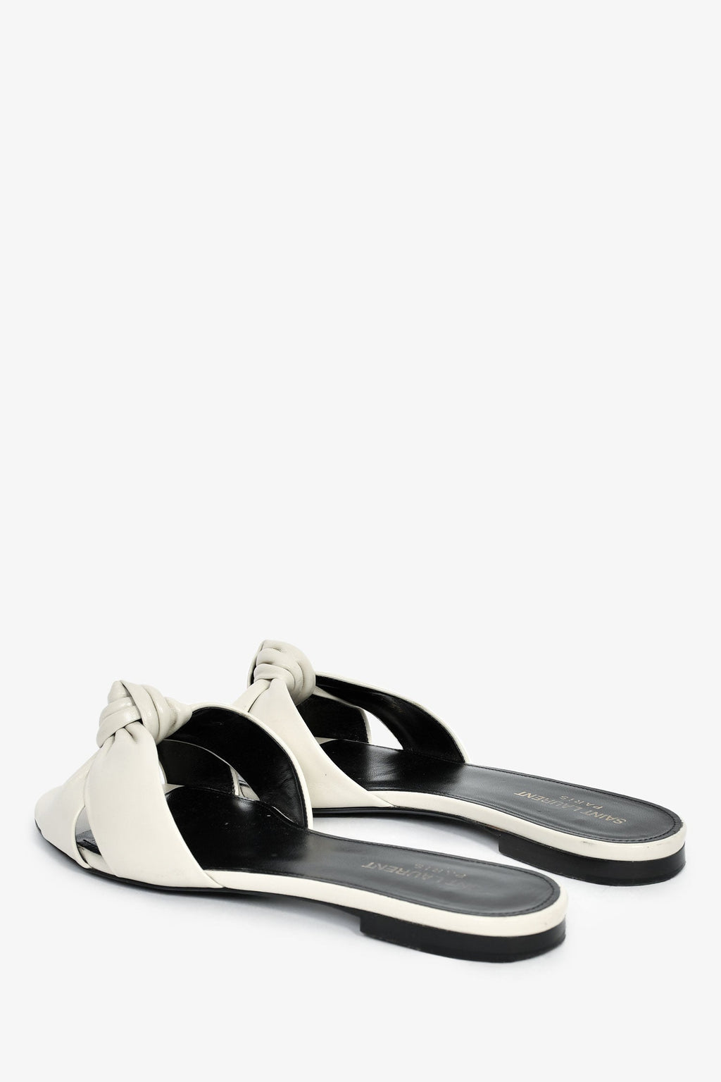 Saint Laurent White Leather Knot Flat Sandals Size 39