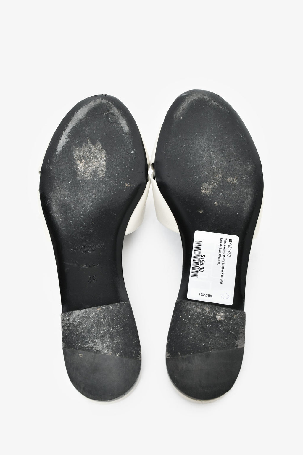 Saint Laurent White Leather Knot Flat Sandals Size 39