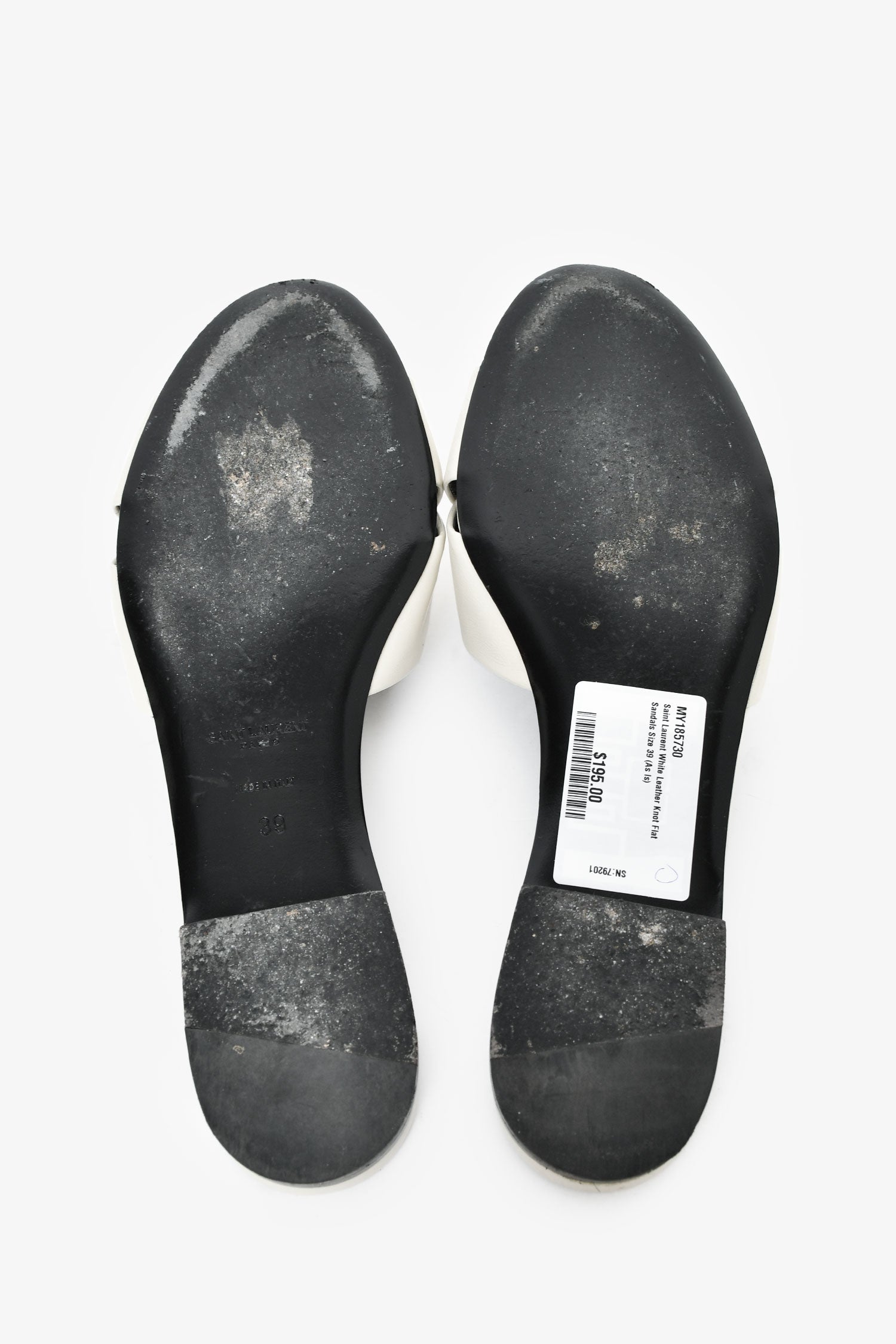 Saint Laurent White Leather Knot Flat Sandals Size 39