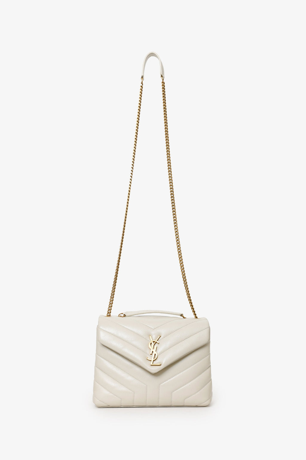 YSL Taupe Small Lou Lou Handbag With Gold Chain Strap