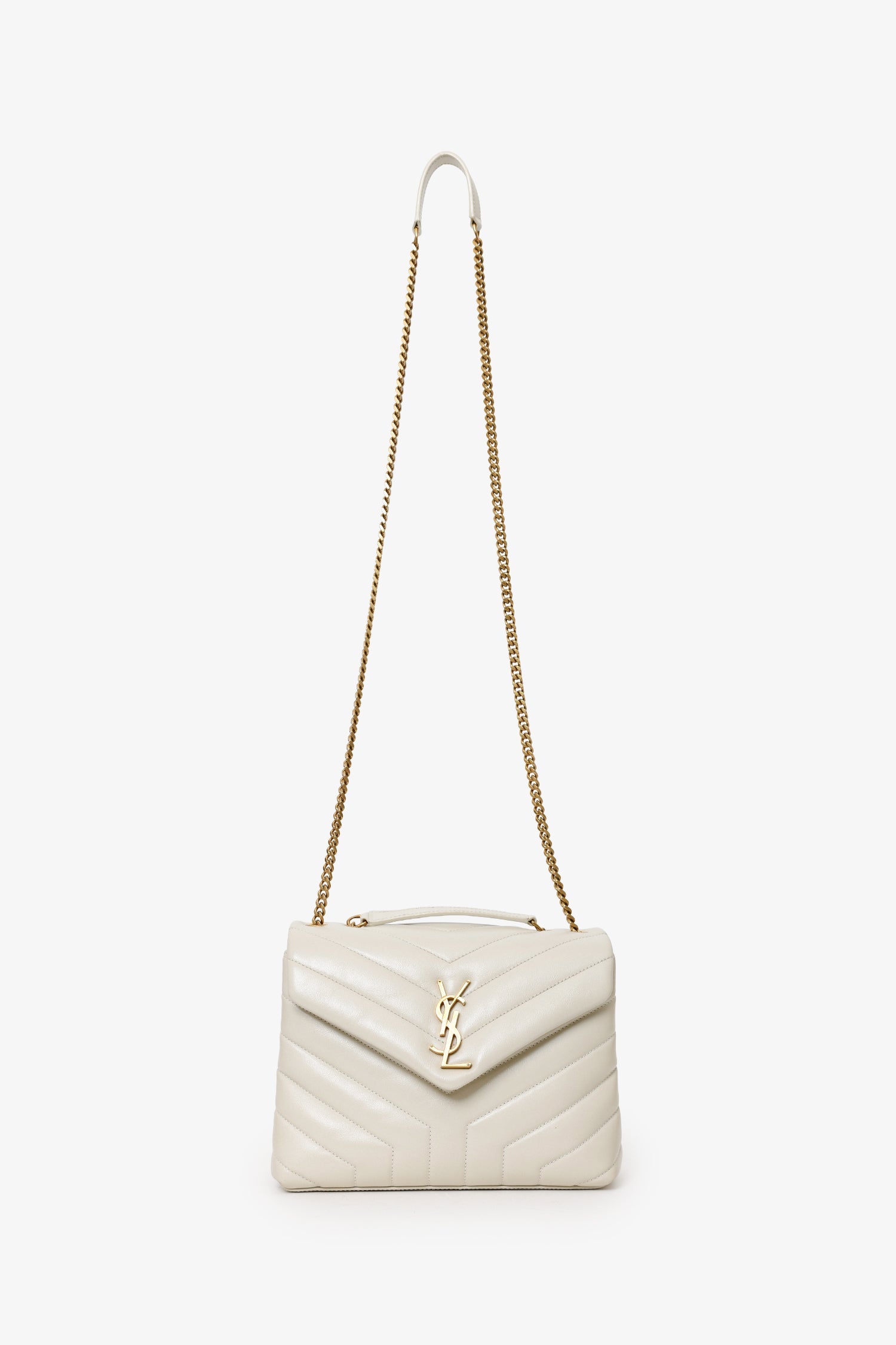 YSL Taupe Small Lou Lou Handbag With Gold Chain Strap