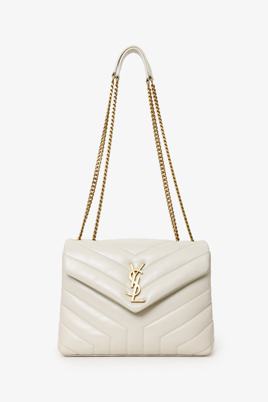 YSL Taupe Small Lou Lou Handbag With Gold Chain Strap