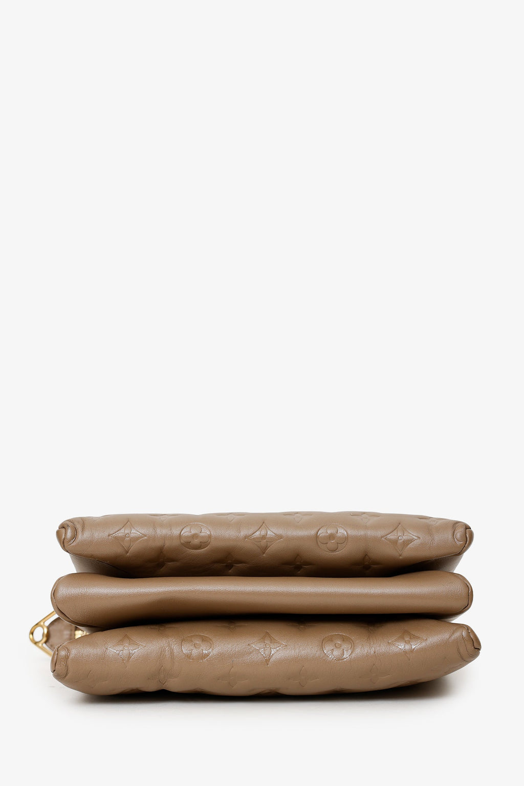 Louis Vuitton Taupe Handbag With Canvas Strap And Gold Chain