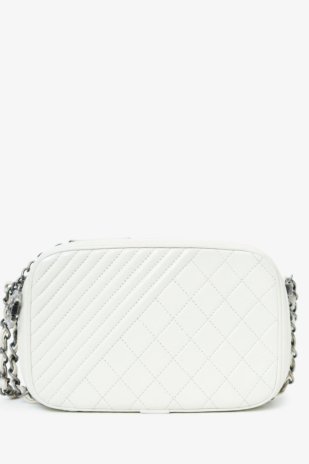 Pre-Loved Chanel™ 2014-15 White Quilted Lambskin Leather Coco Boy Camera Bag