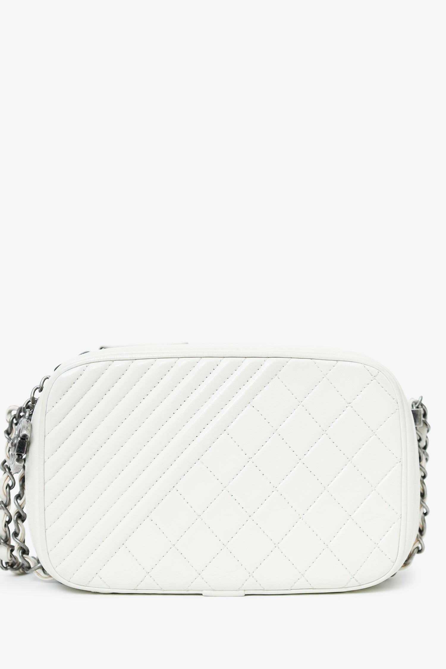 Pre-Loved Chanel™ 2014-15 White Quilted Lambskin Leather Coco Boy Camera Bag