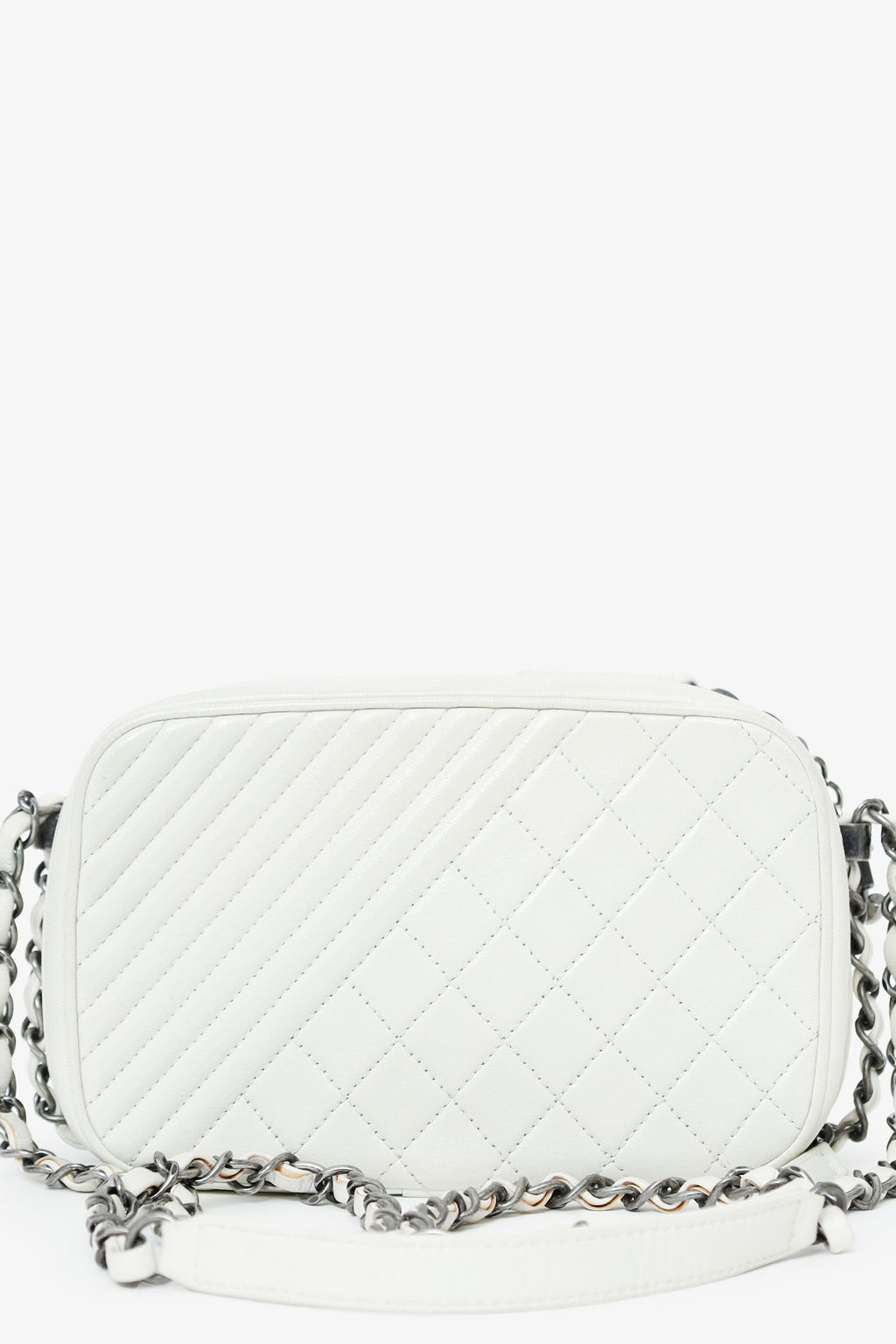 Pre-Loved Chanel™ 2014-15 White Quilted Lambskin Leather Coco Boy Camera Bag