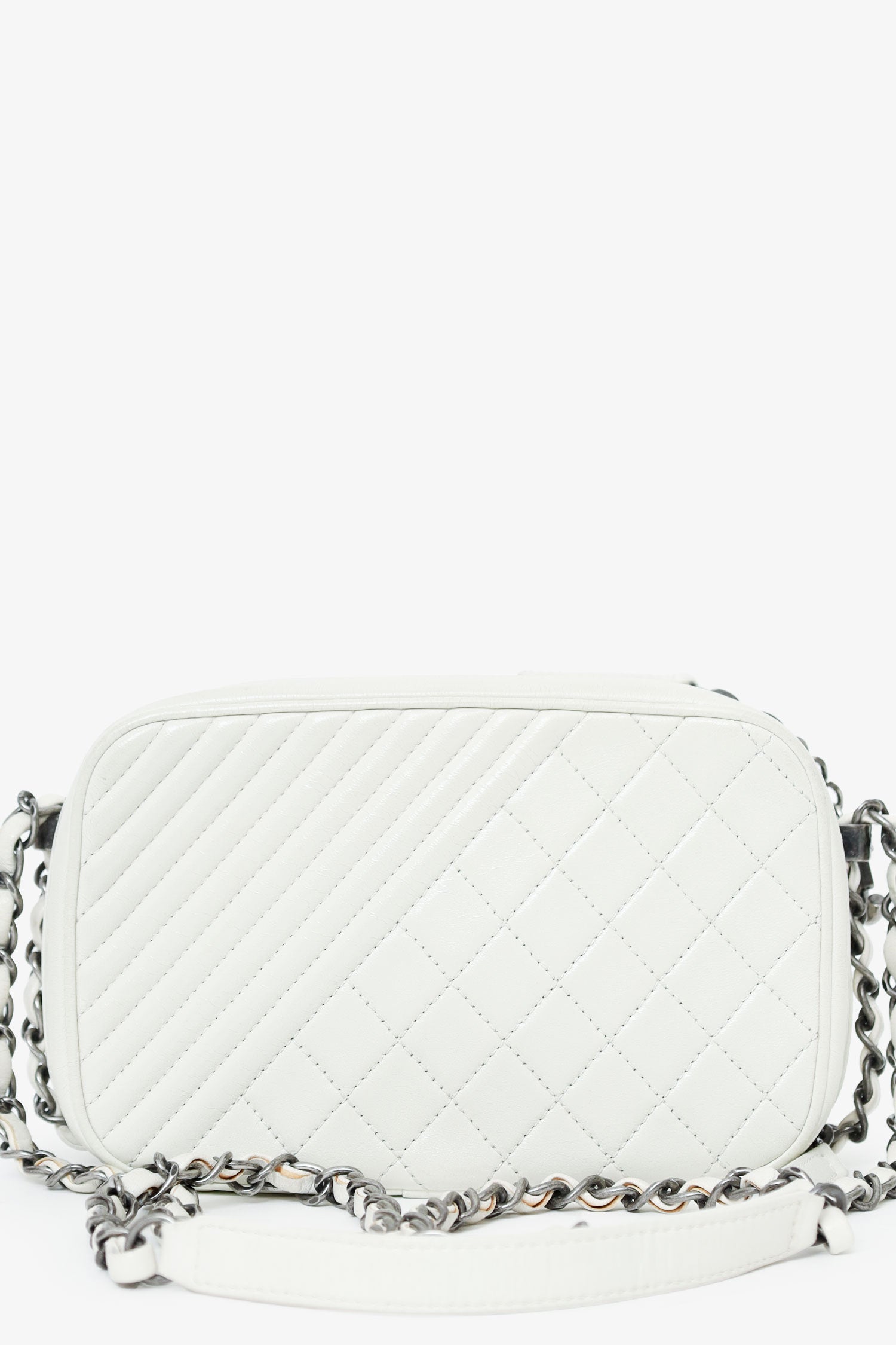 Pre-Loved Chanel™ 2014-15 White Quilted Lambskin Leather Coco Boy Camera Bag