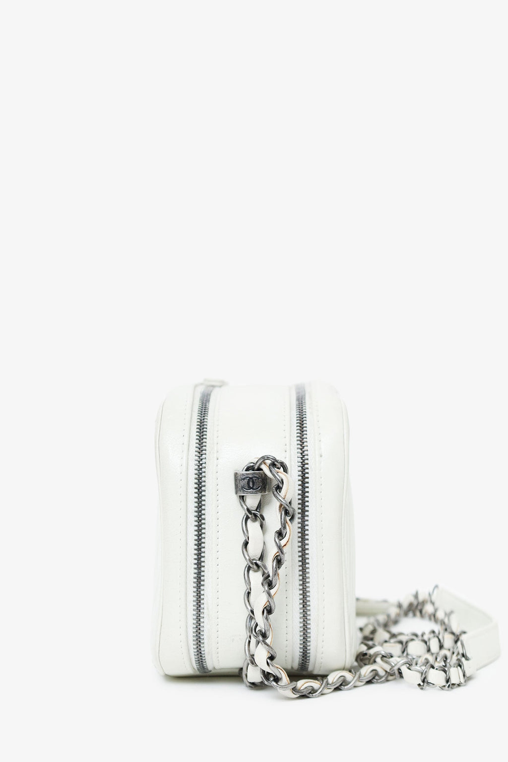 Pre-Loved Chanel™ 2014-15 White Quilted Lambskin Leather Coco Boy Camera Bag