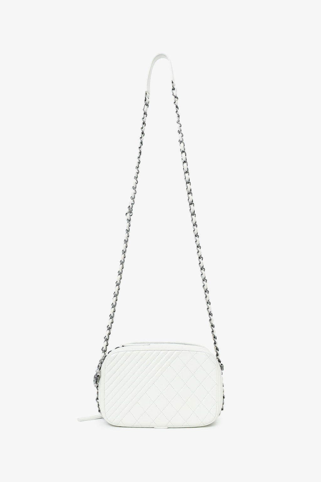 Pre-Loved Chanel™ 2014-15 White Quilted Lambskin Leather Coco Boy Camera Bag