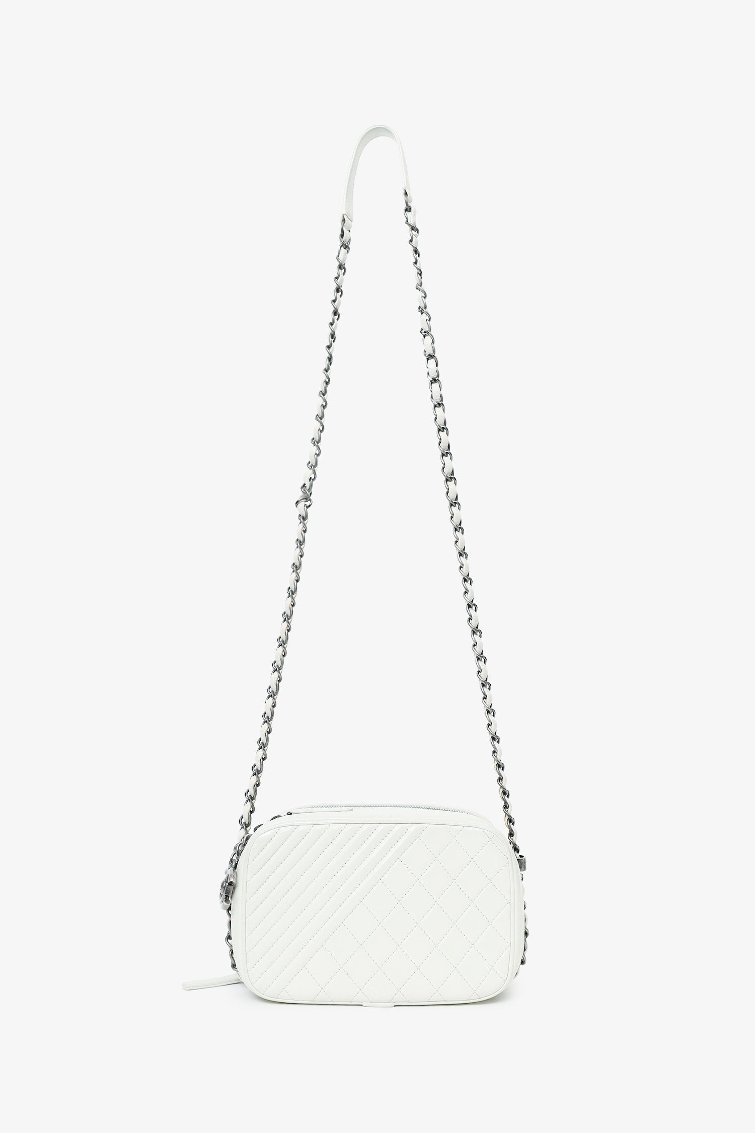 Pre-Loved Chanel™ 2014-15 White Quilted Lambskin Leather Coco Boy Camera Bag