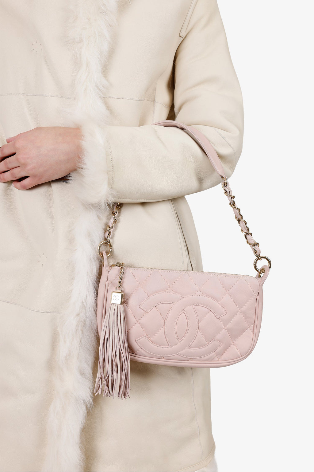 Pre-Loved Chanel™ 2004-05 Pink Quilted Leather Tassel Timeless Pochette