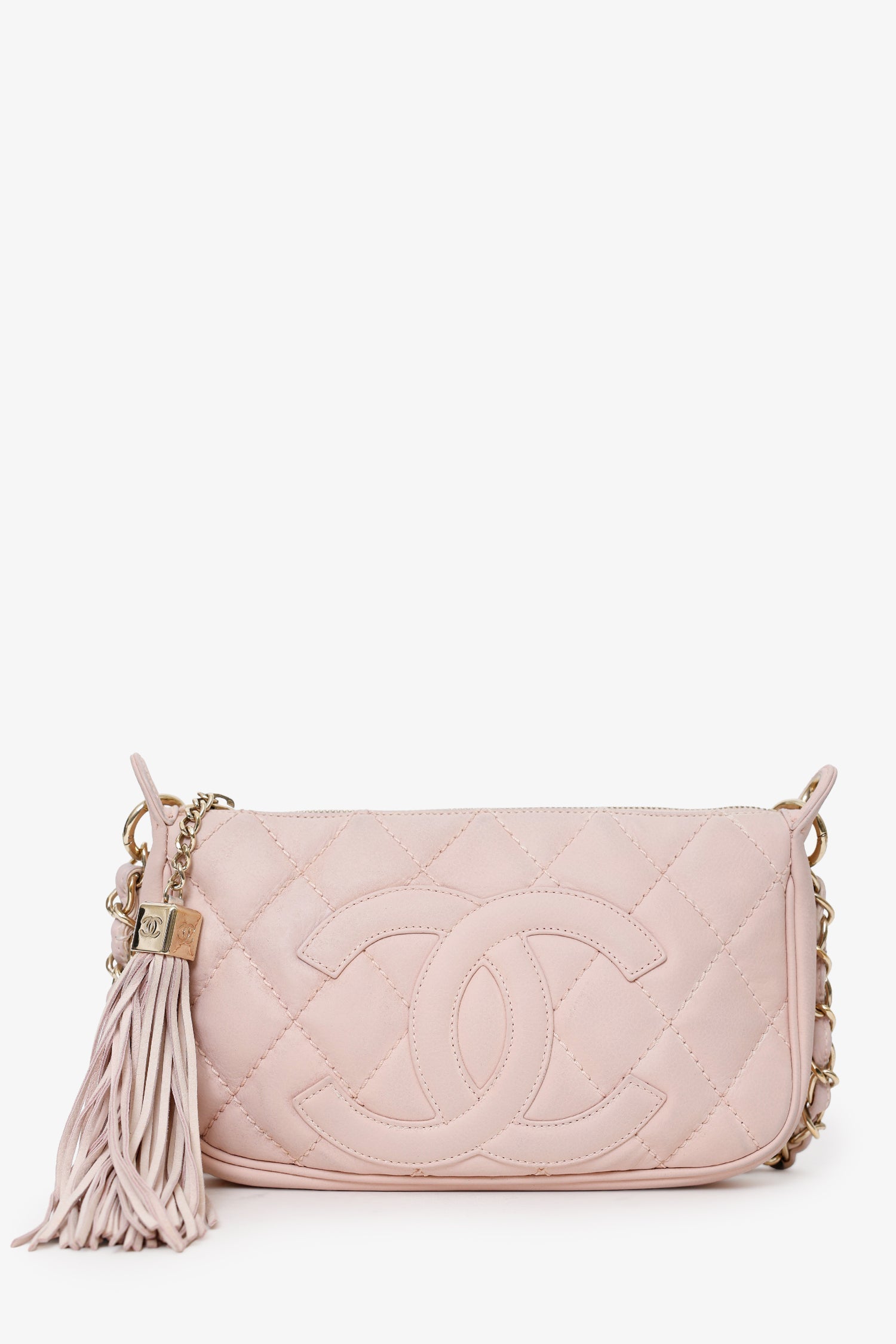 Pre-Loved Chanel™ 2004-05 Pink Quilted Leather Tassel Timeless Pochette
