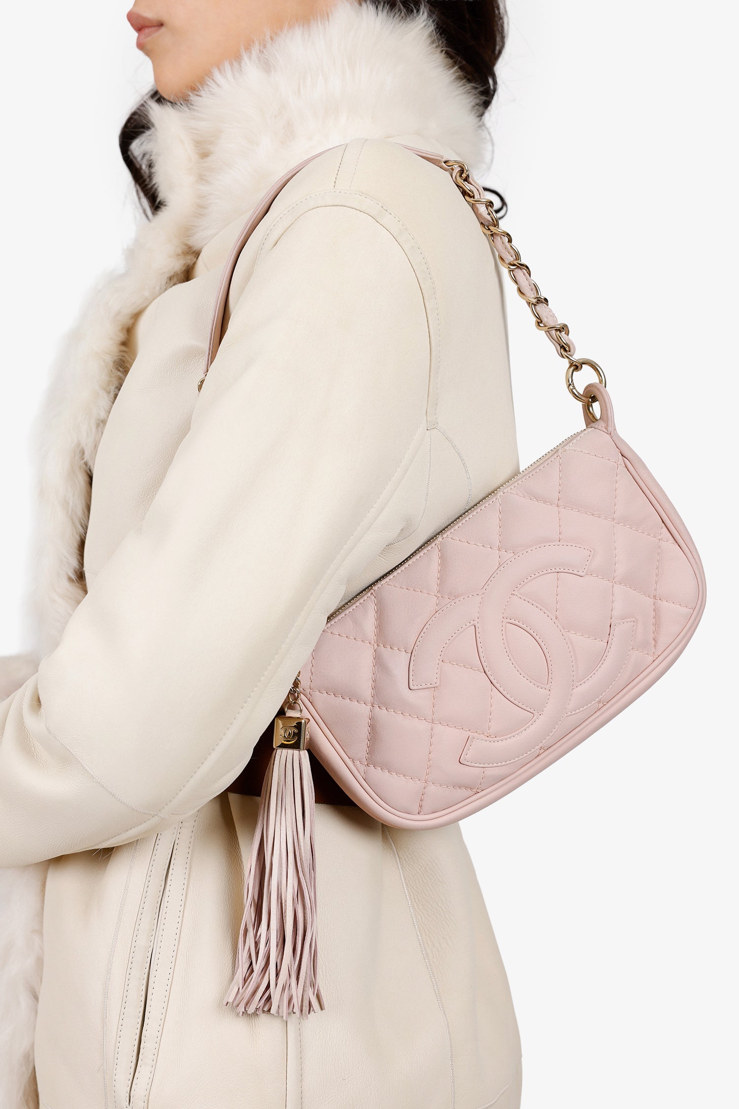 Pre-Loved Chanel™ 2004-05 Pink Quilted Leather Tassel Timeless Pochette