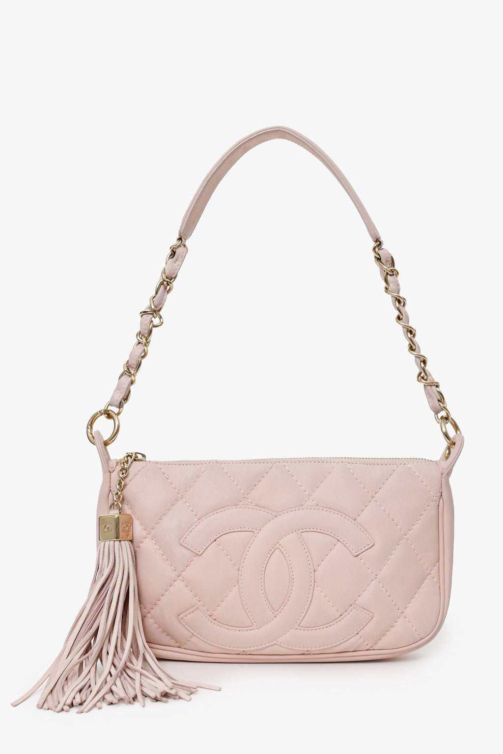 Pre-Loved Chanel™ 2004-05 Pink Quilted Leather Tassel Timeless Pochette