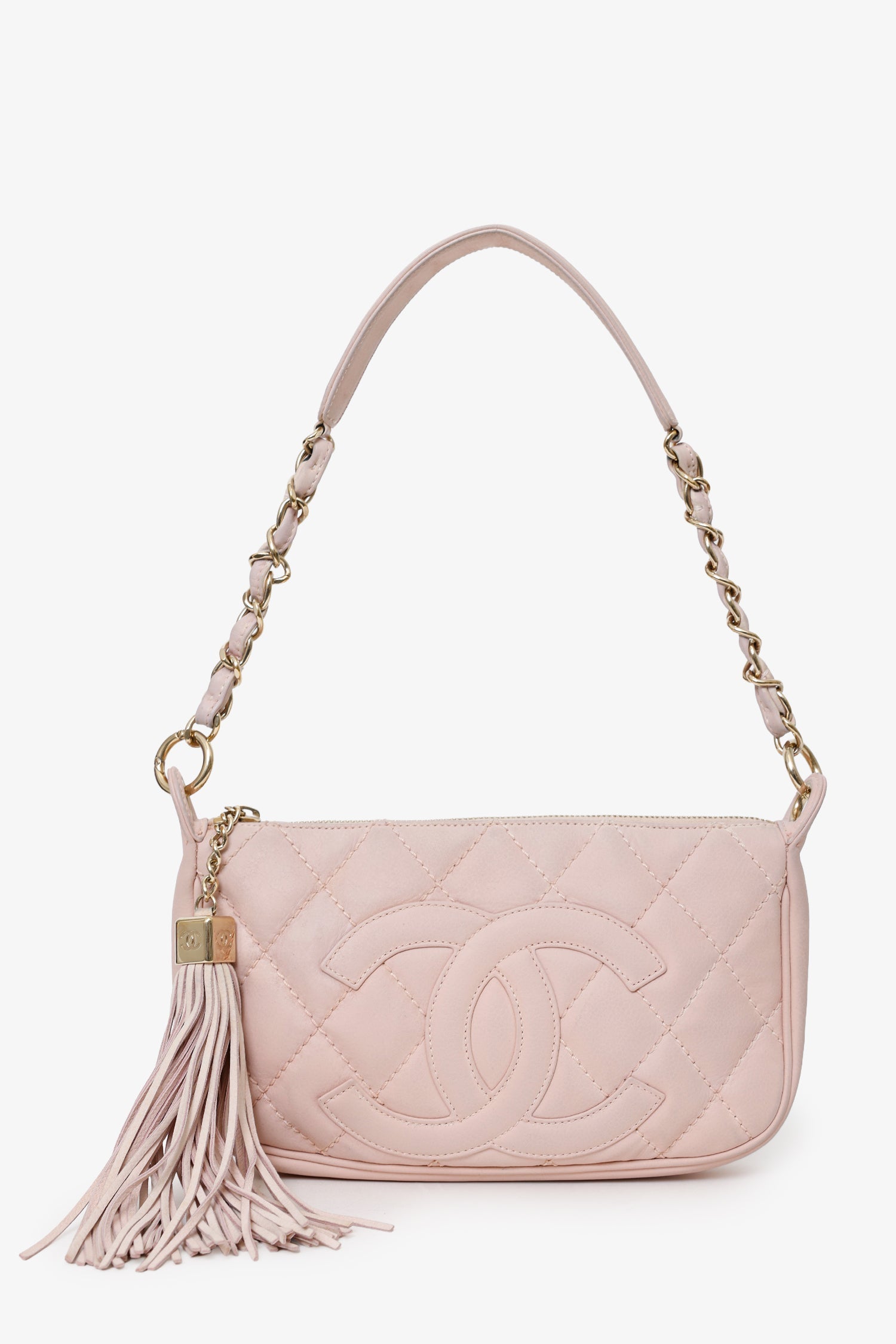 Pre-Loved Chanel™ 2004-05 Pink Quilted Leather Tassel Timeless Pochette