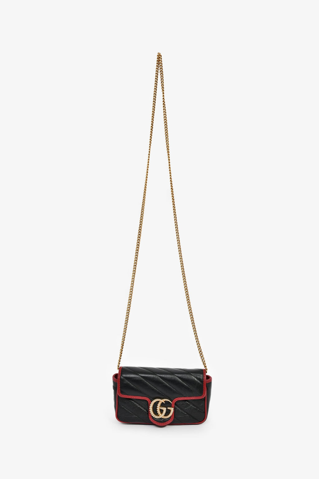 Gucci Black/Red Quilted Leather Torchon Marmont Super Mini Crossbody Bag