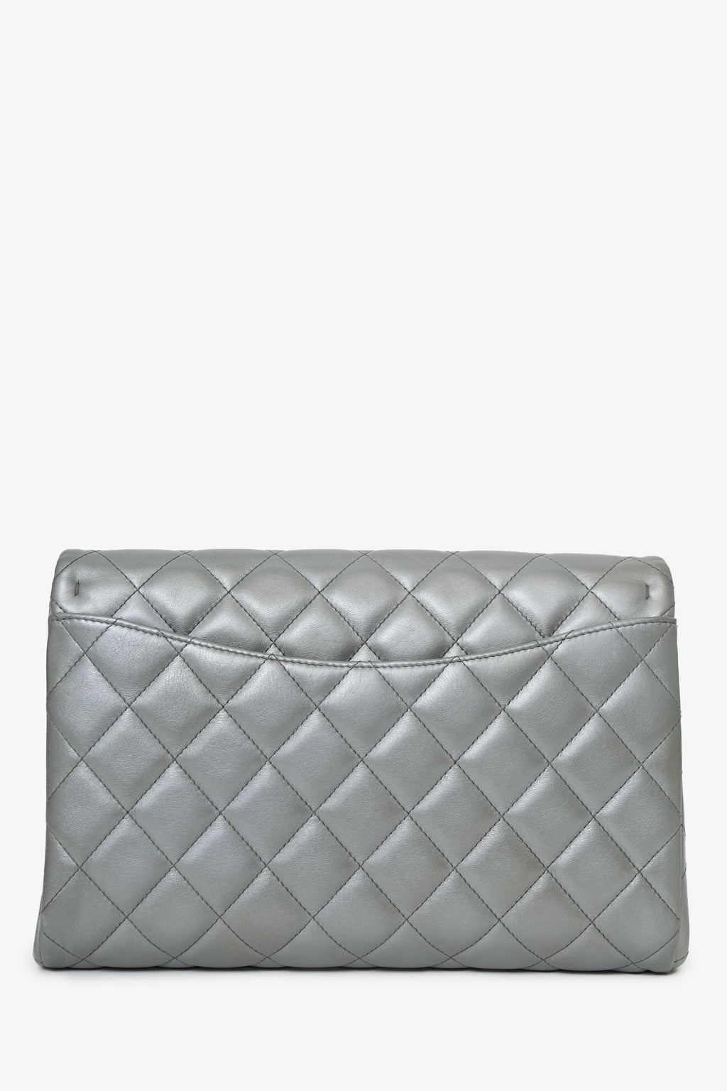 Pre-Loved Chanel™ Grey Metallic Quilted Leather New Clutch With Chain