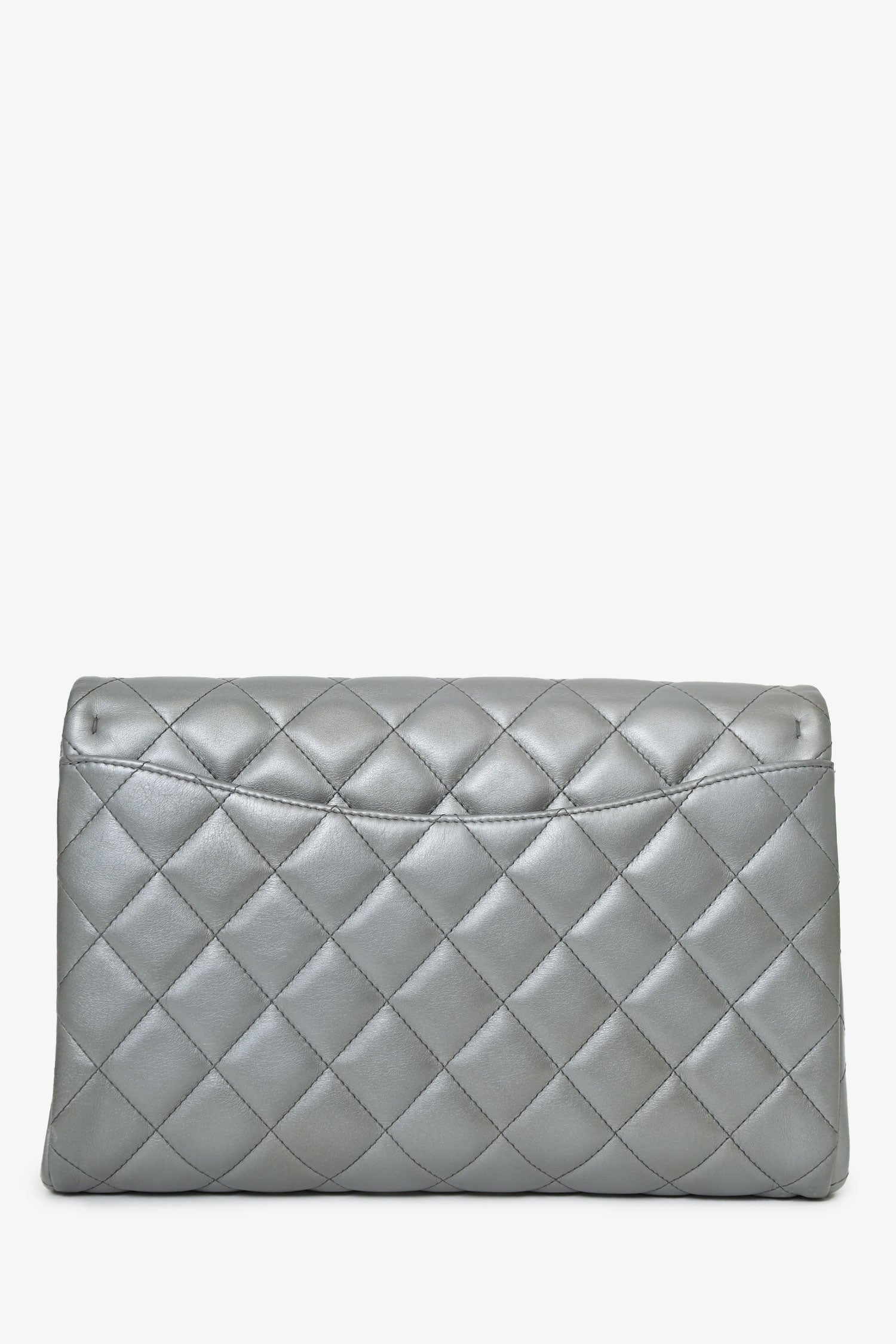 Pre-Loved Chanel™ Grey Metallic Quilted Leather New Clutch With Chain