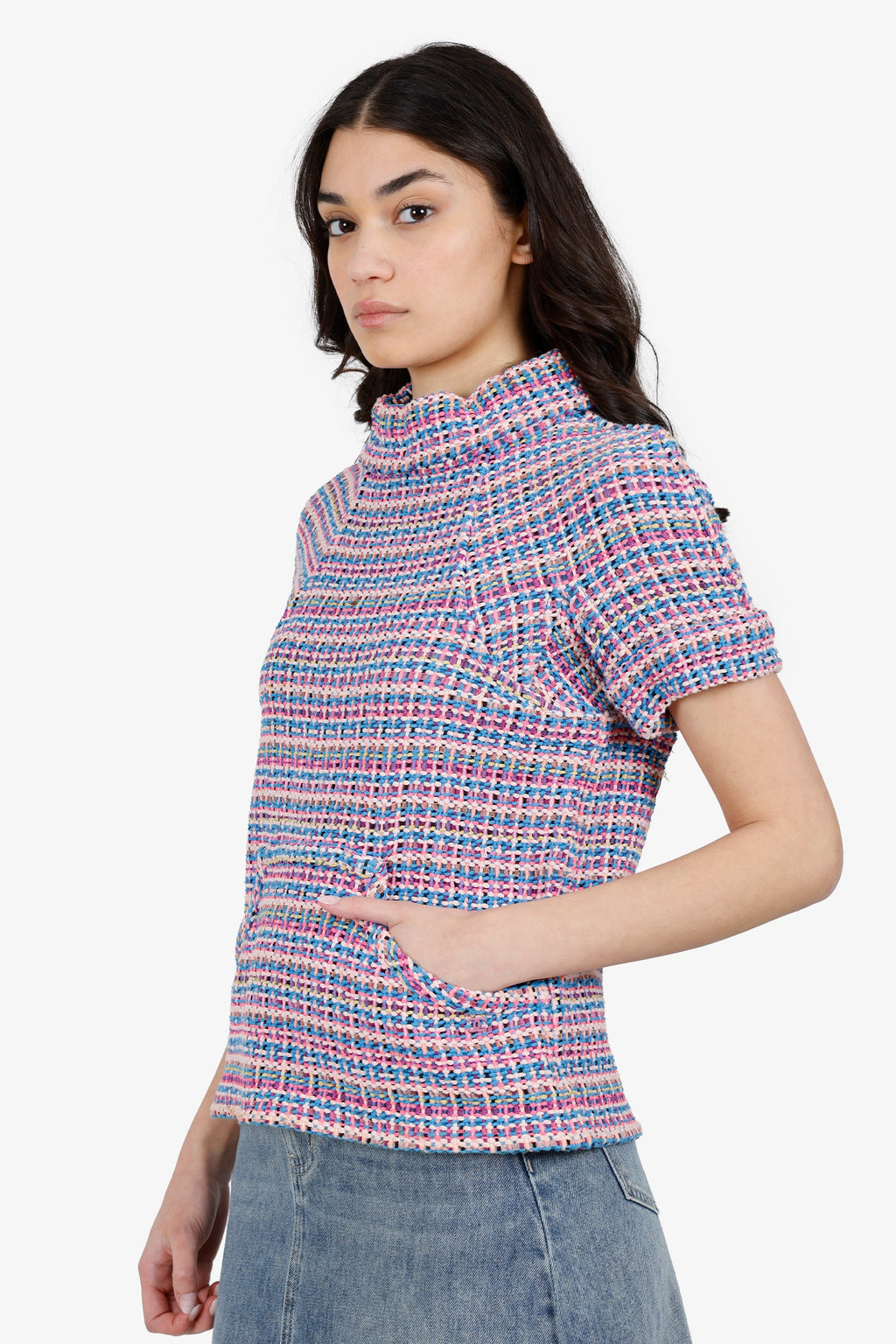 Pre-Loved Chanel™ Pink Tweed Short Sleeve Top Size 38