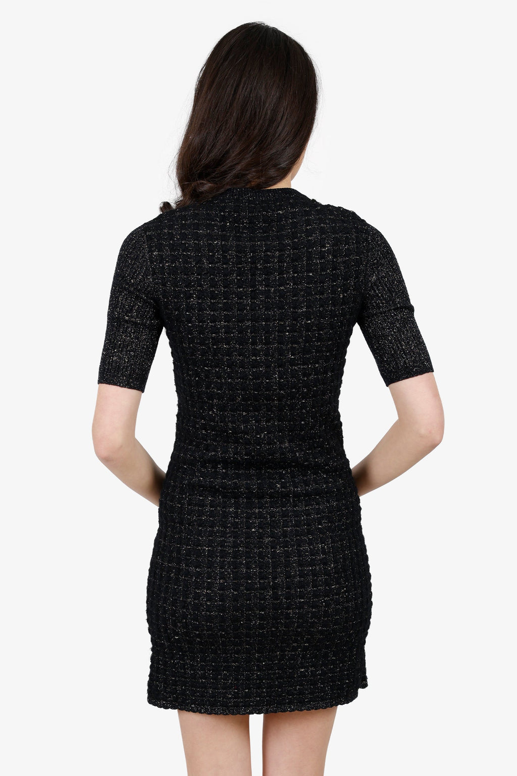 Pre-Loved Chanel™ 2017 Black/Gold Glitter Tweed Short Sleeve Dress Size 34