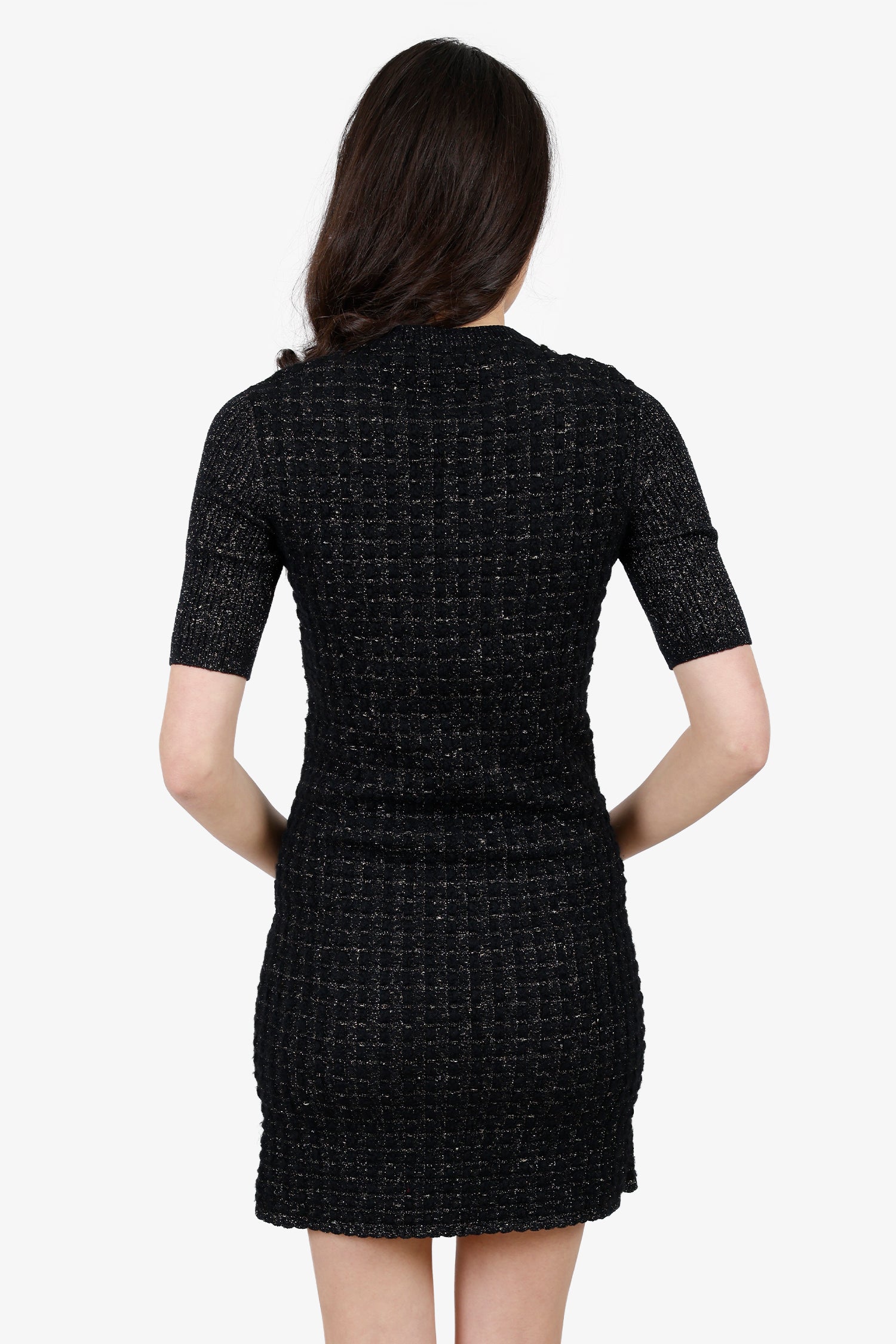 Pre-Loved Chanel™ 2017 Black/Gold Glitter Tweed Short Sleeve Dress Size 34