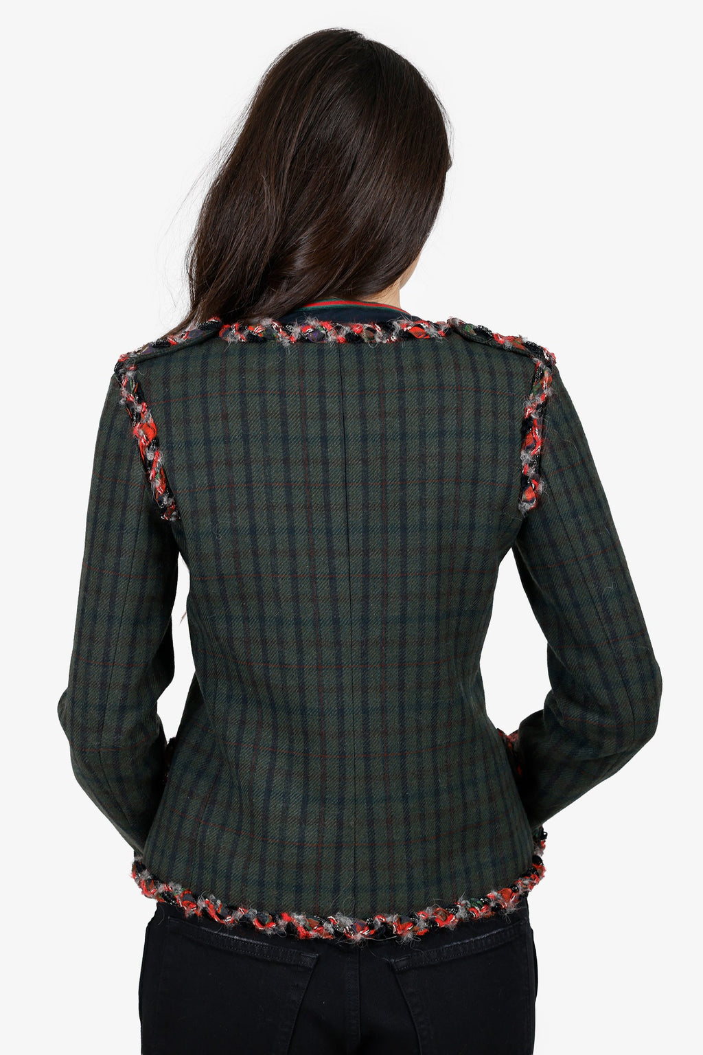 Pre-Loved Chanel™ 2013 Paris-Edinburgh Green Tartan Trim Tweed Jacket Size 36
