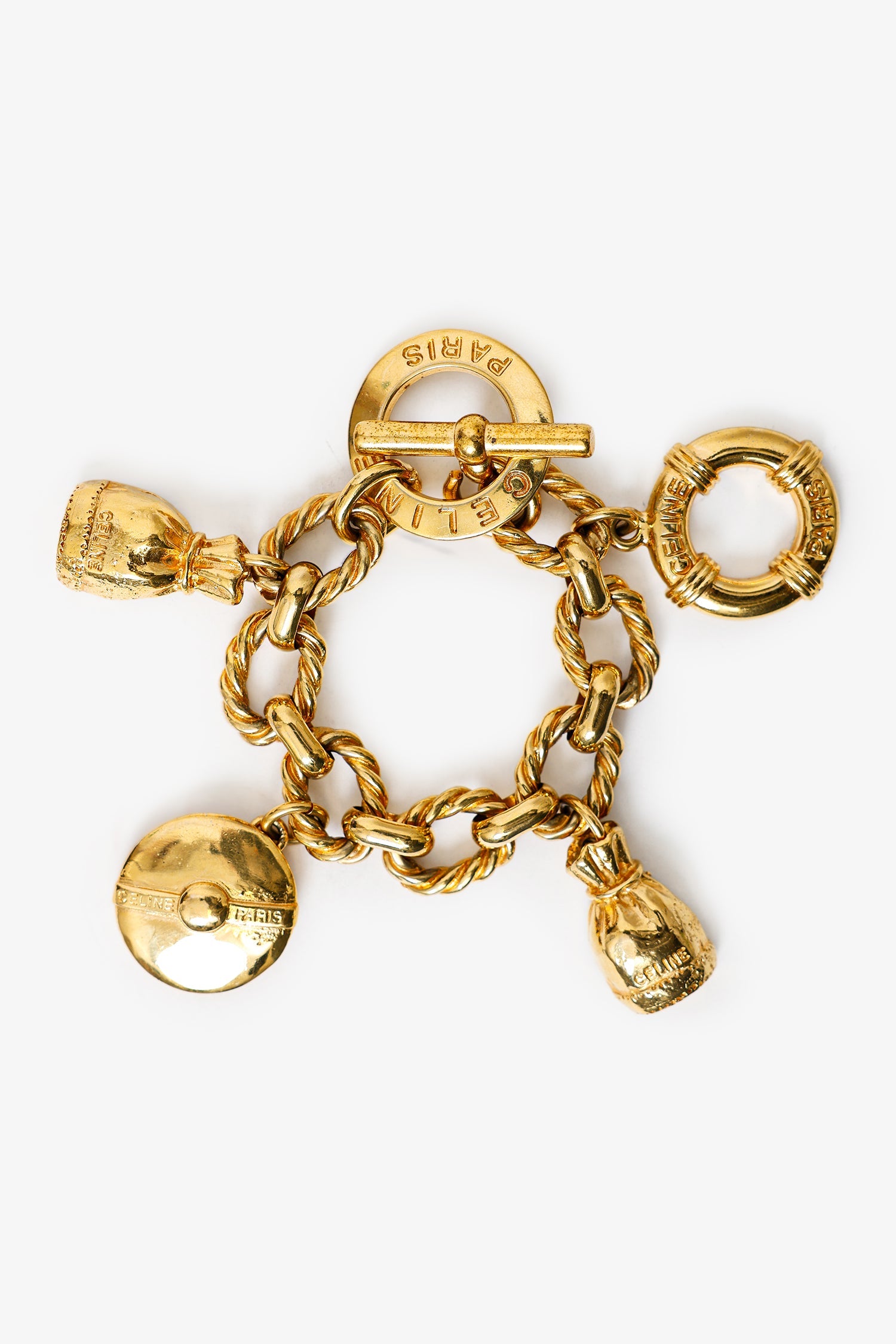 Celine Vintage Gold Toned Charm Toggle Closure Bracelet