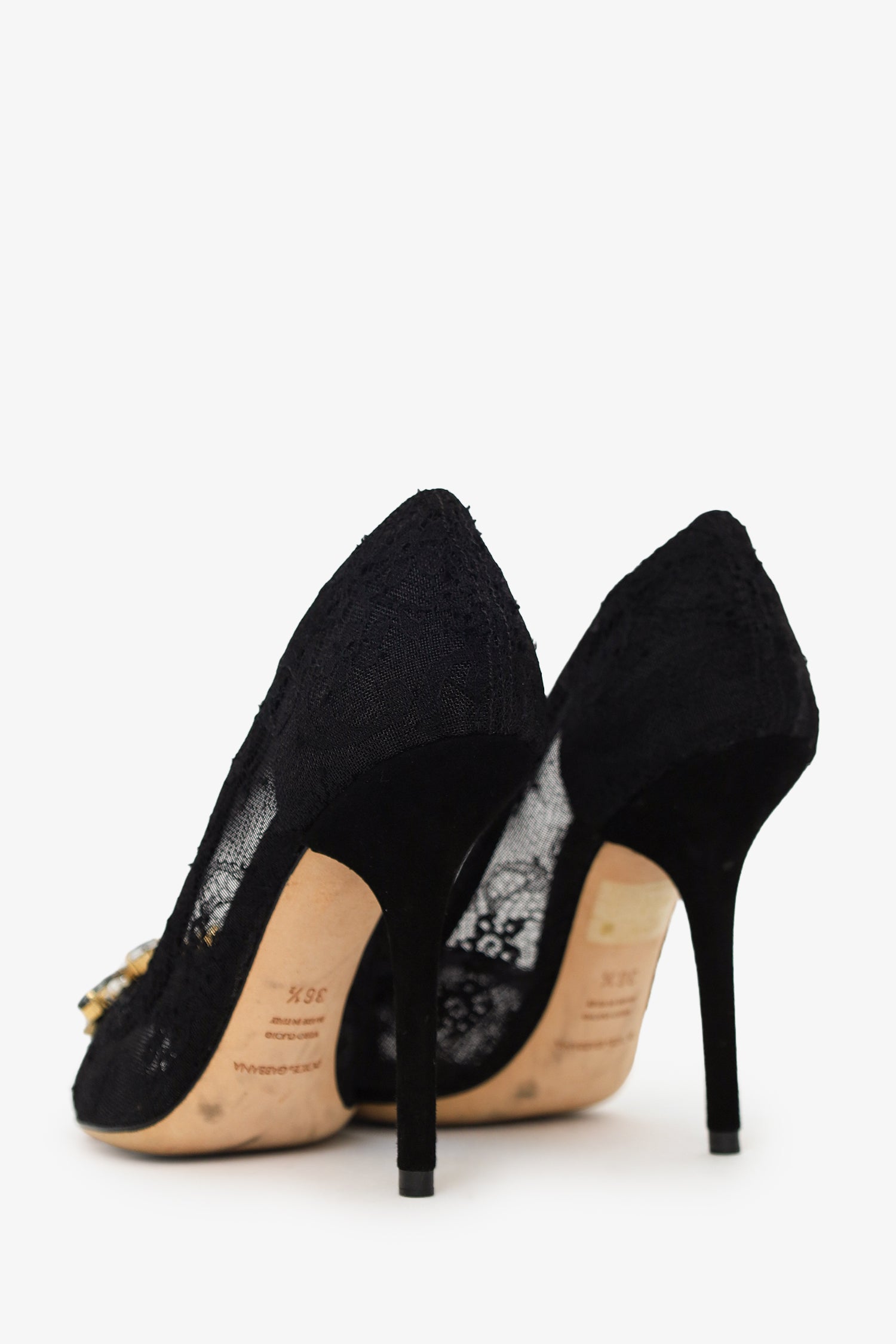 Dolce & Gabbana Black Lace Crystal Flower Heels Size 36.5