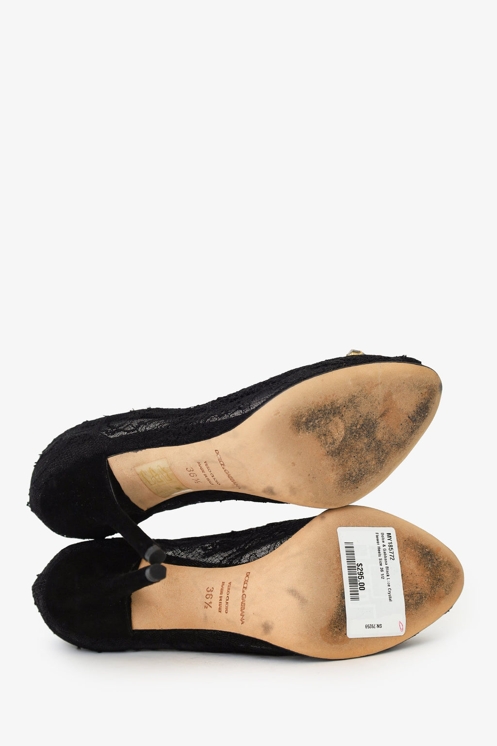 Dolce & Gabbana Black Lace Crystal Flower Heels Size 36.5