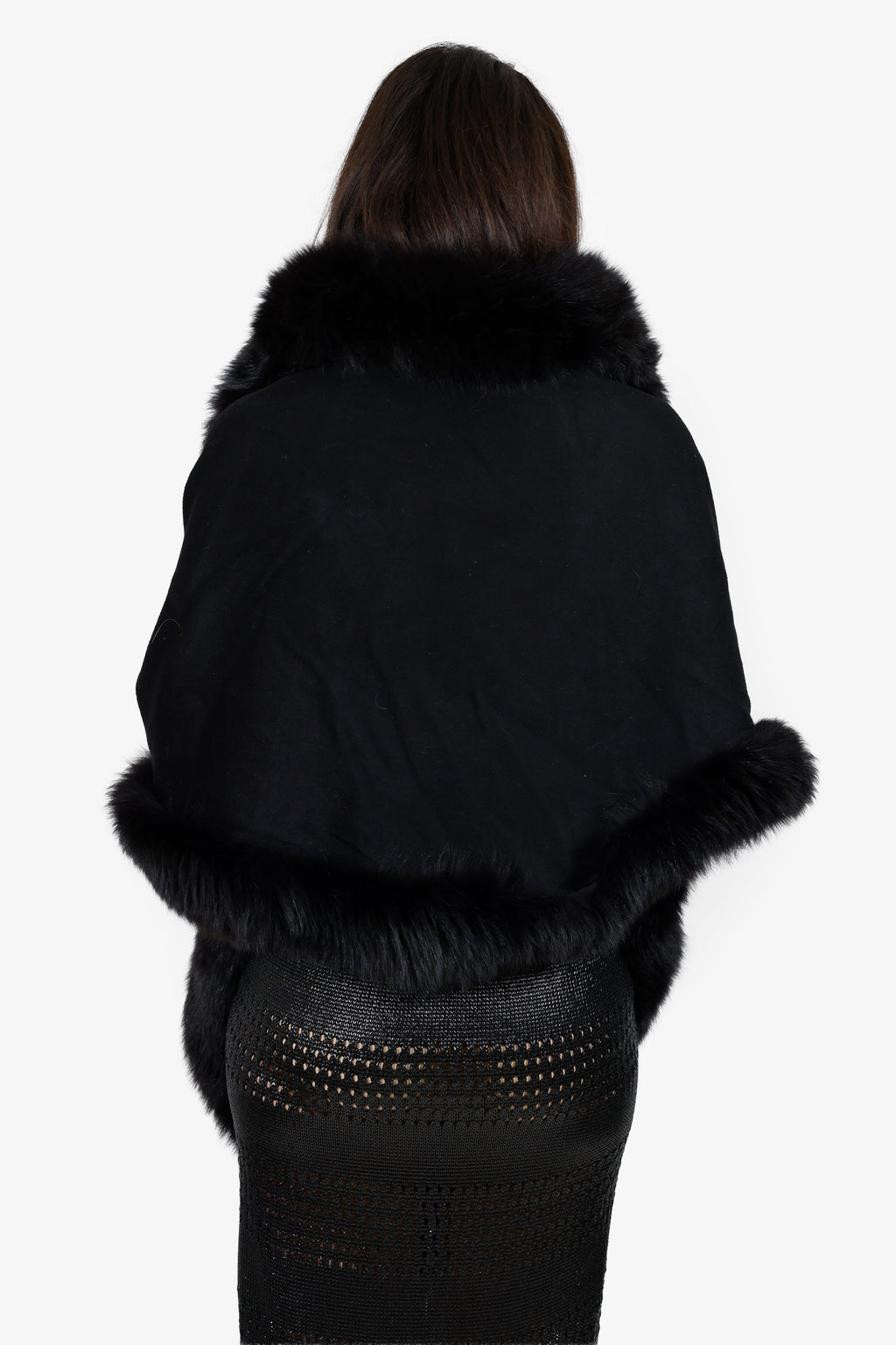 Sofia Cashmere Black Cashmere Fox Fur Trimmed Shawl