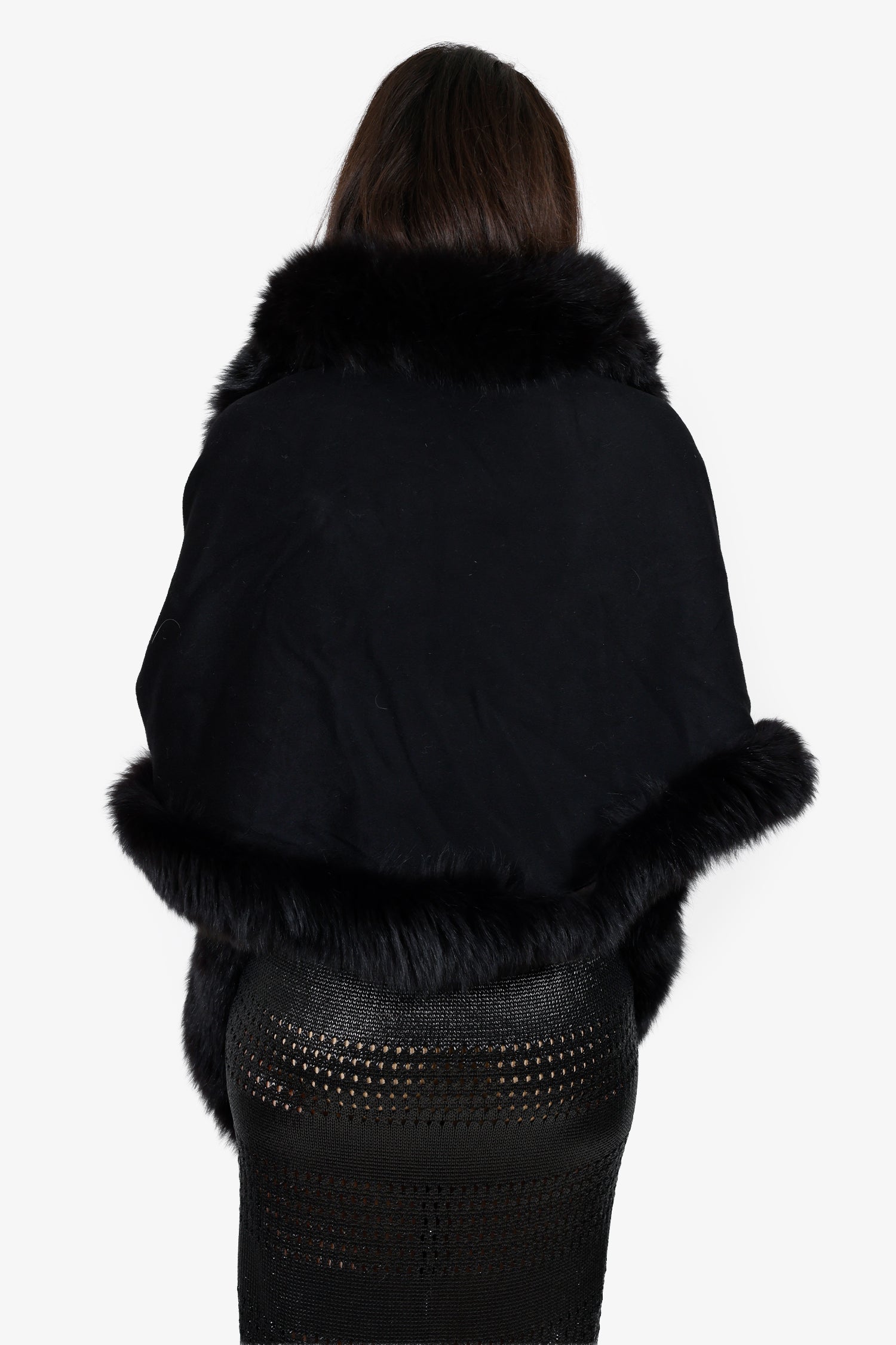 Sofia Cashmere Black Cashmere Fox Fur Trimmed Shawl