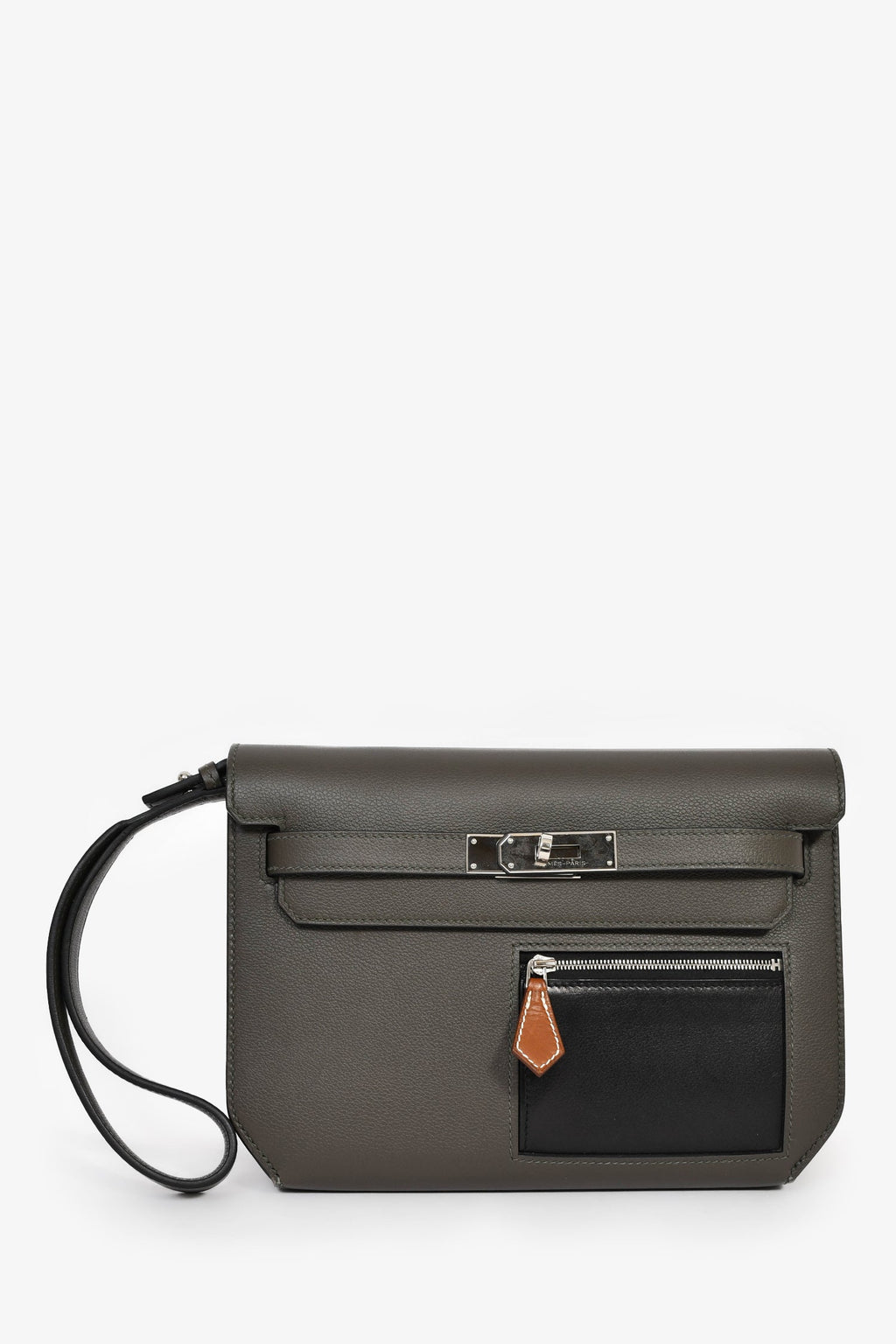 Hermès 2022 Vert De Gris/Black Leather Kelly Dépêches 25 Pouch