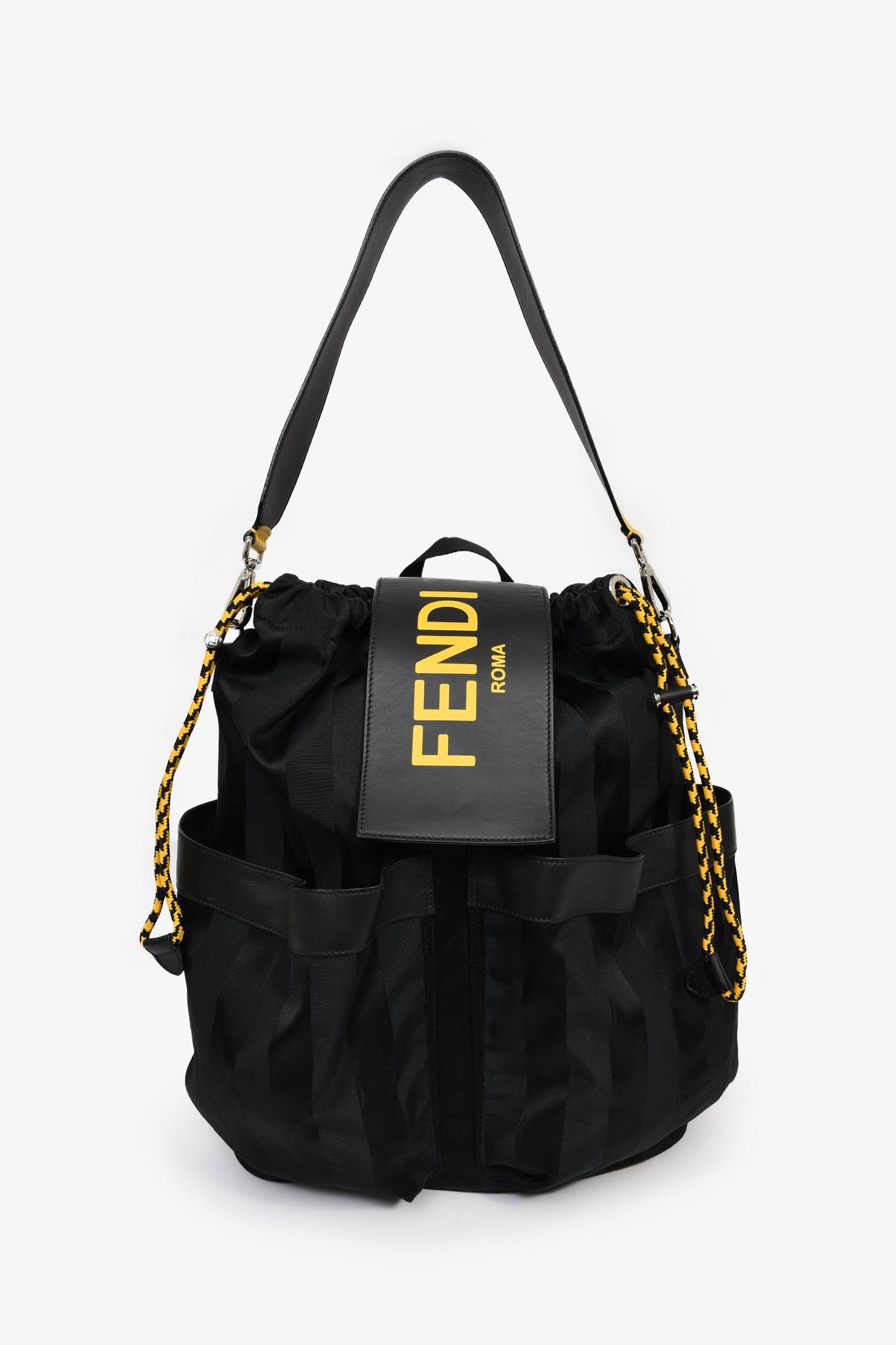 Fendi Black/Yellow Nylon/Leather Pequin Drawstring Backpack
