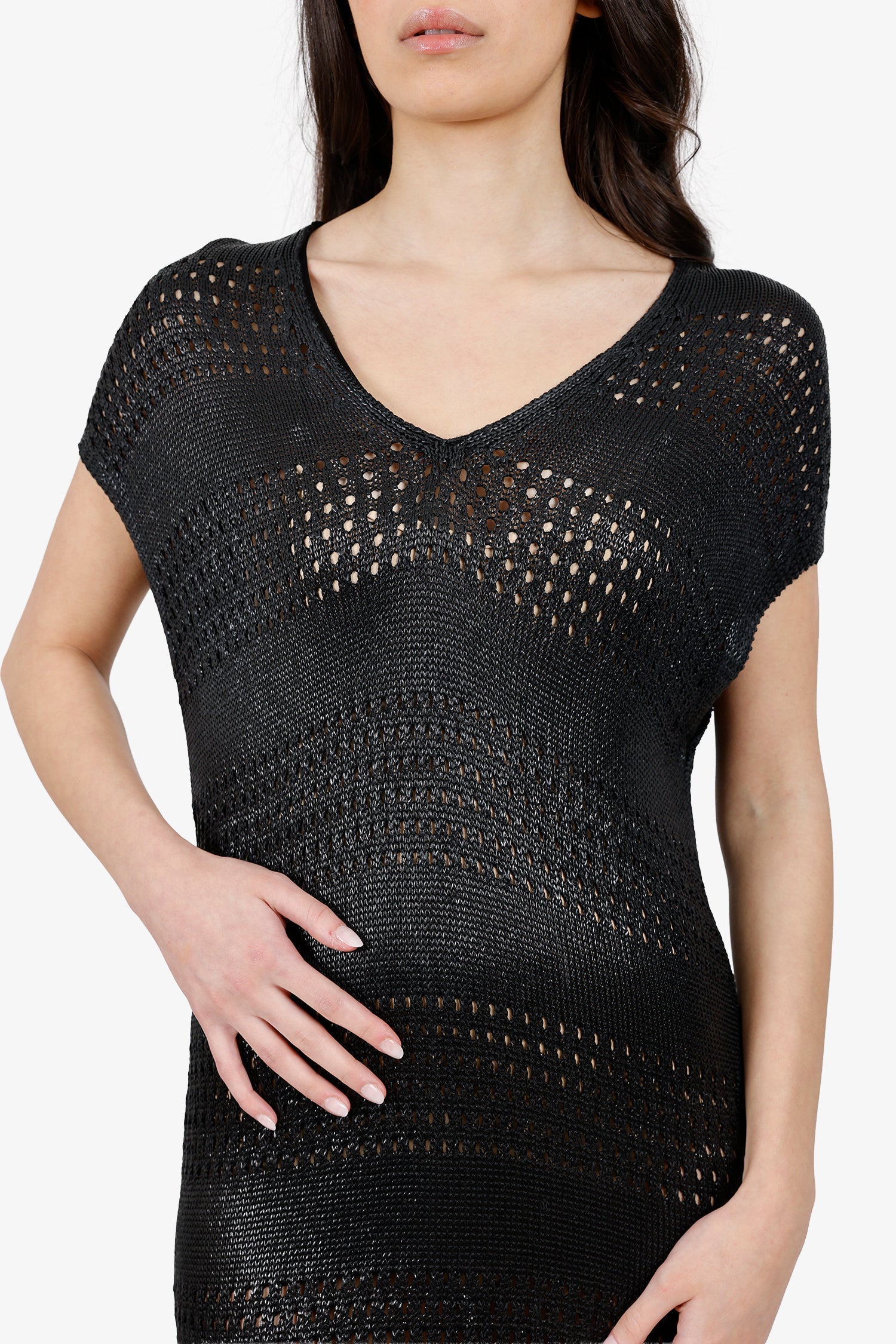 Balenciaga Black Glossy Knit Sleeveless Dress Size 44