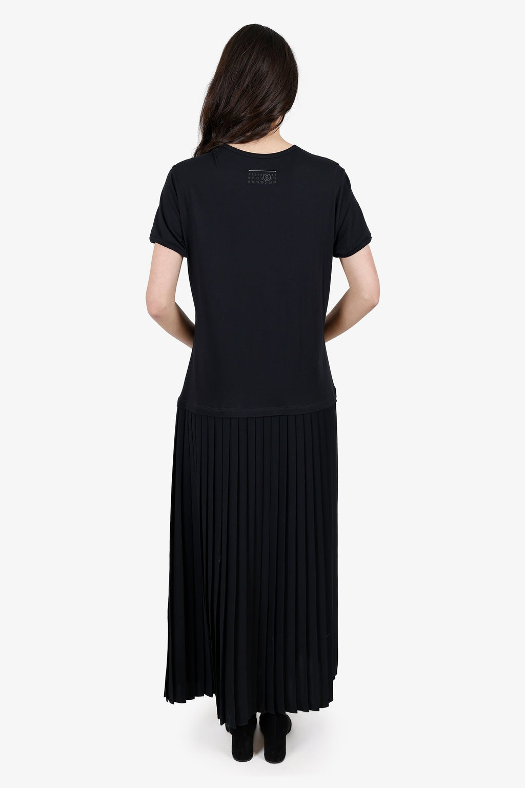 Maison Margiela Black Cotton Short Sleeve Midi Dress With Pleated Skirt Size XL