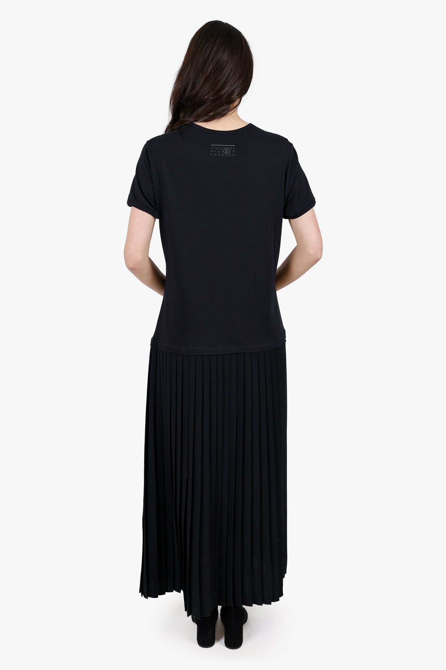 Maison Margiela Black Cotton Short Sleeve Midi Dress With Pleated Skirt Size XL