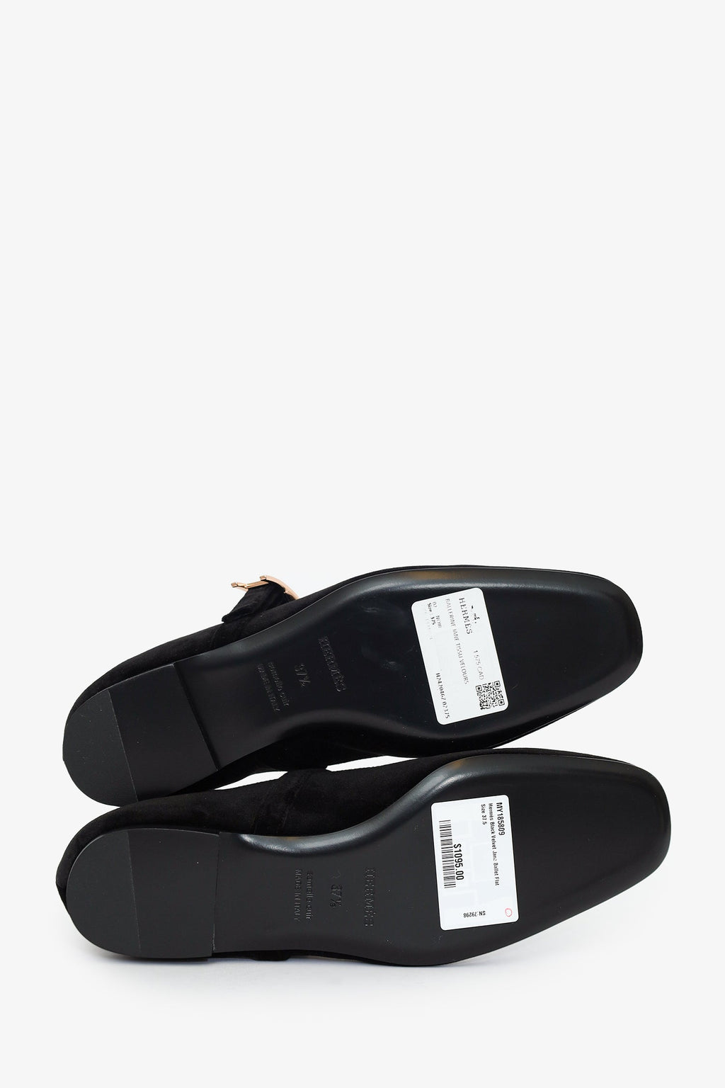 Hermès Black Velvet Jane Ballet Flat Size 37.5