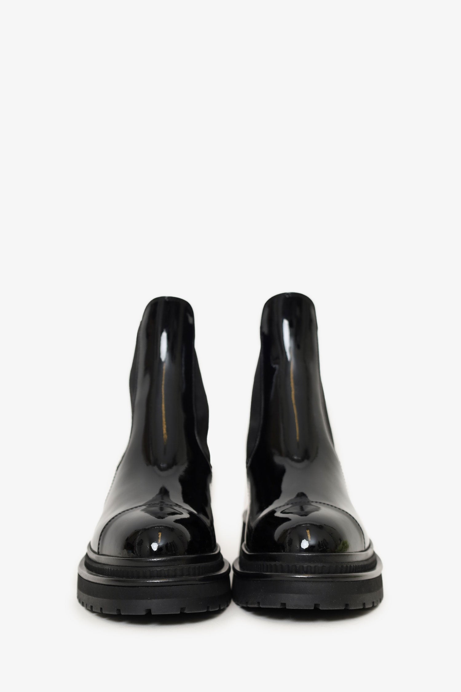 Pre-Loved Chanel™ Black Patent Leather Chelsea Boots Size 37.5