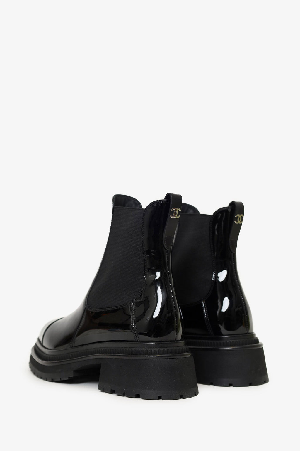Pre-Loved Chanel™ Black Patent Leather Chelsea Boots Size 37.5
