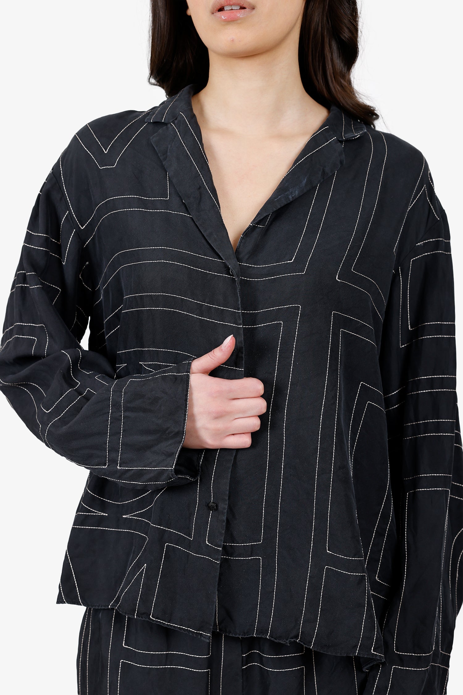 Toteme Black Monogram Silk Pyjama Top + Pant Set Size 40