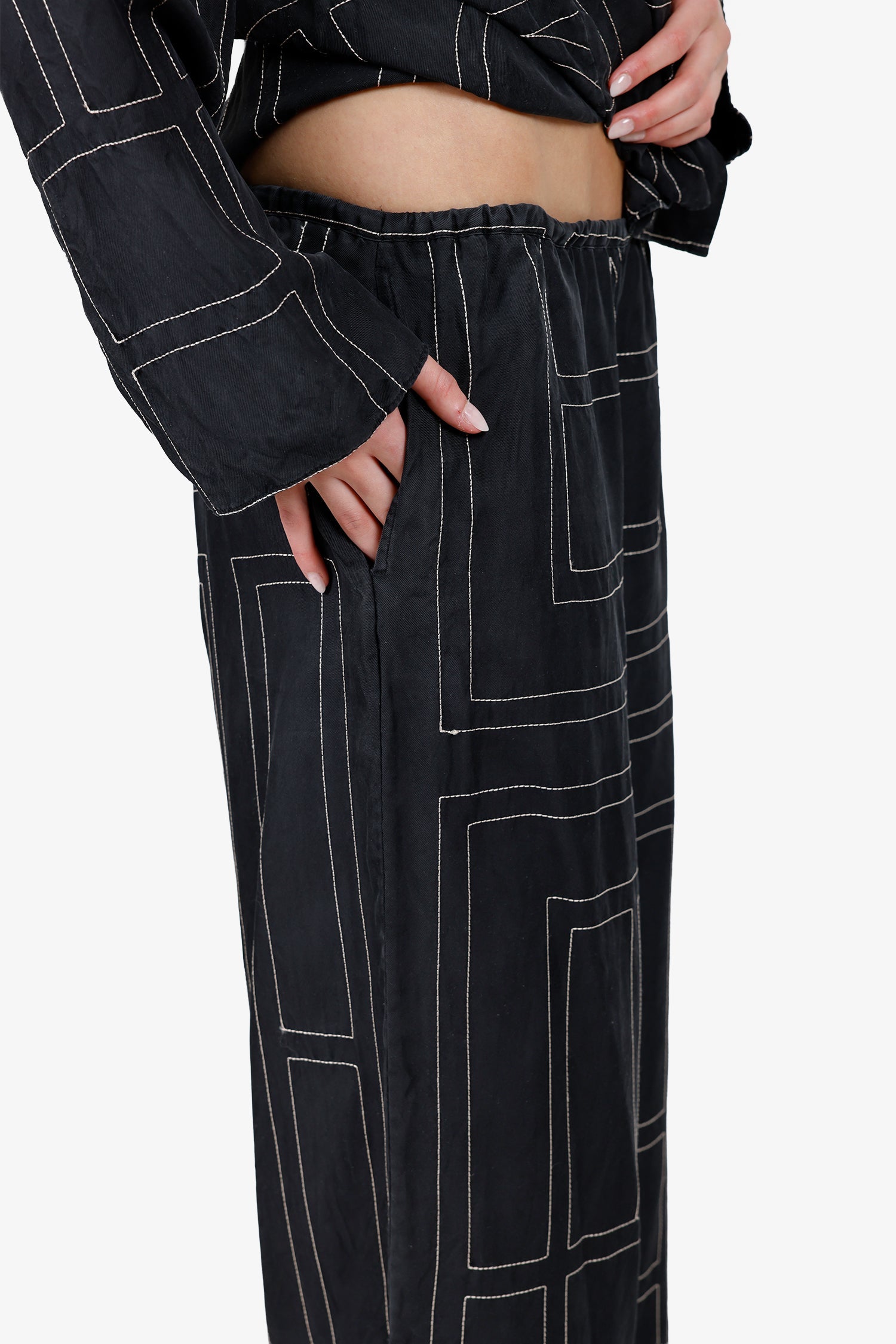 Toteme Black Monogram Silk Pyjama Top + Pant Set Size 40