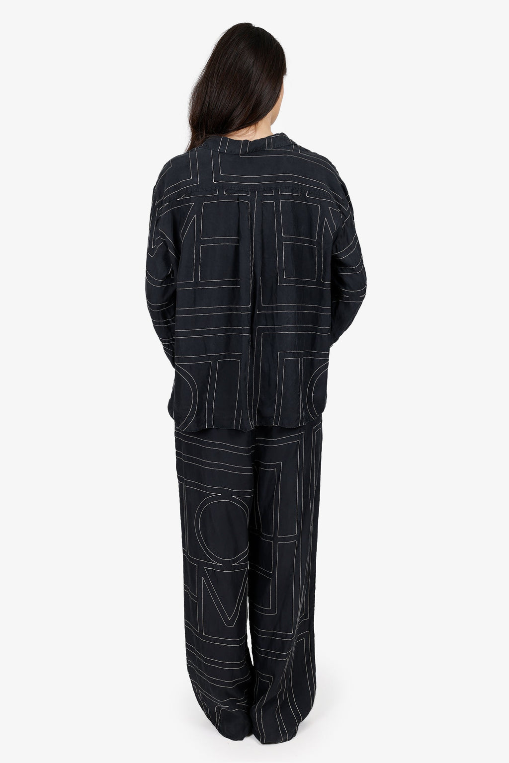 Toteme Black Monogram Silk Pyjama Top + Pant Set Size 40