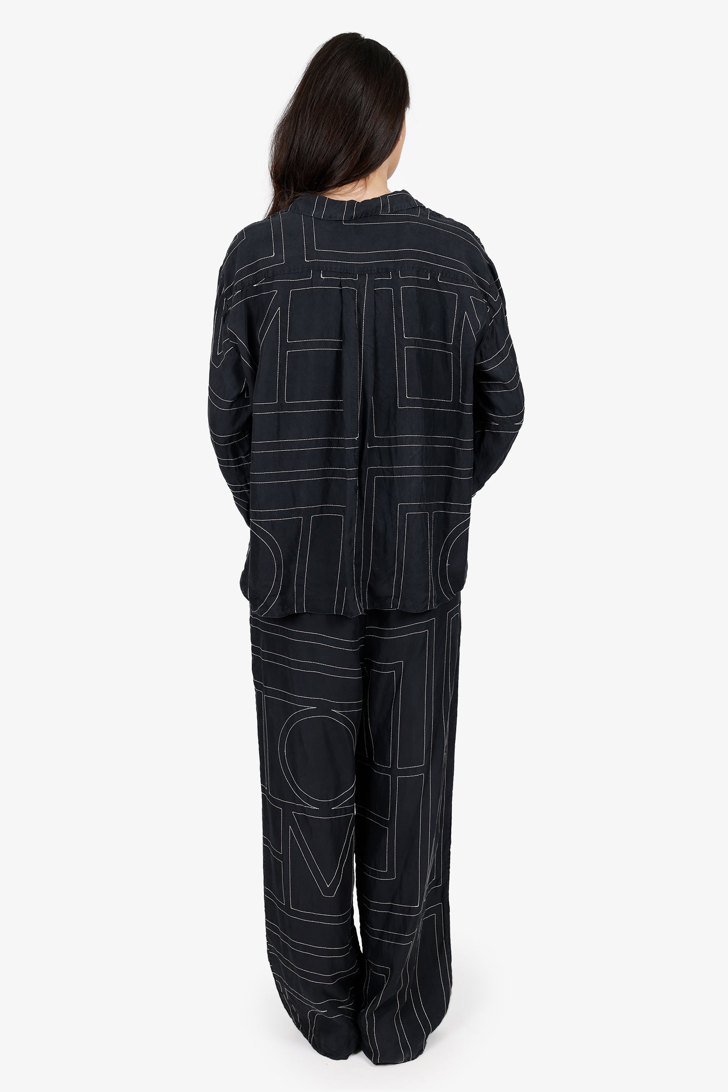 Toteme Black Monogram Silk Pyjama Top + Pant Set Size 40