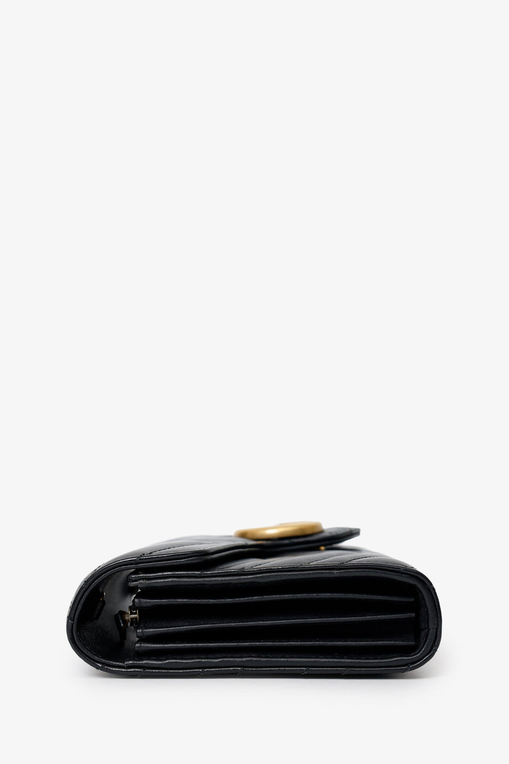 Gucci Black Leather Chevron GG Marmont Wallet on Chain