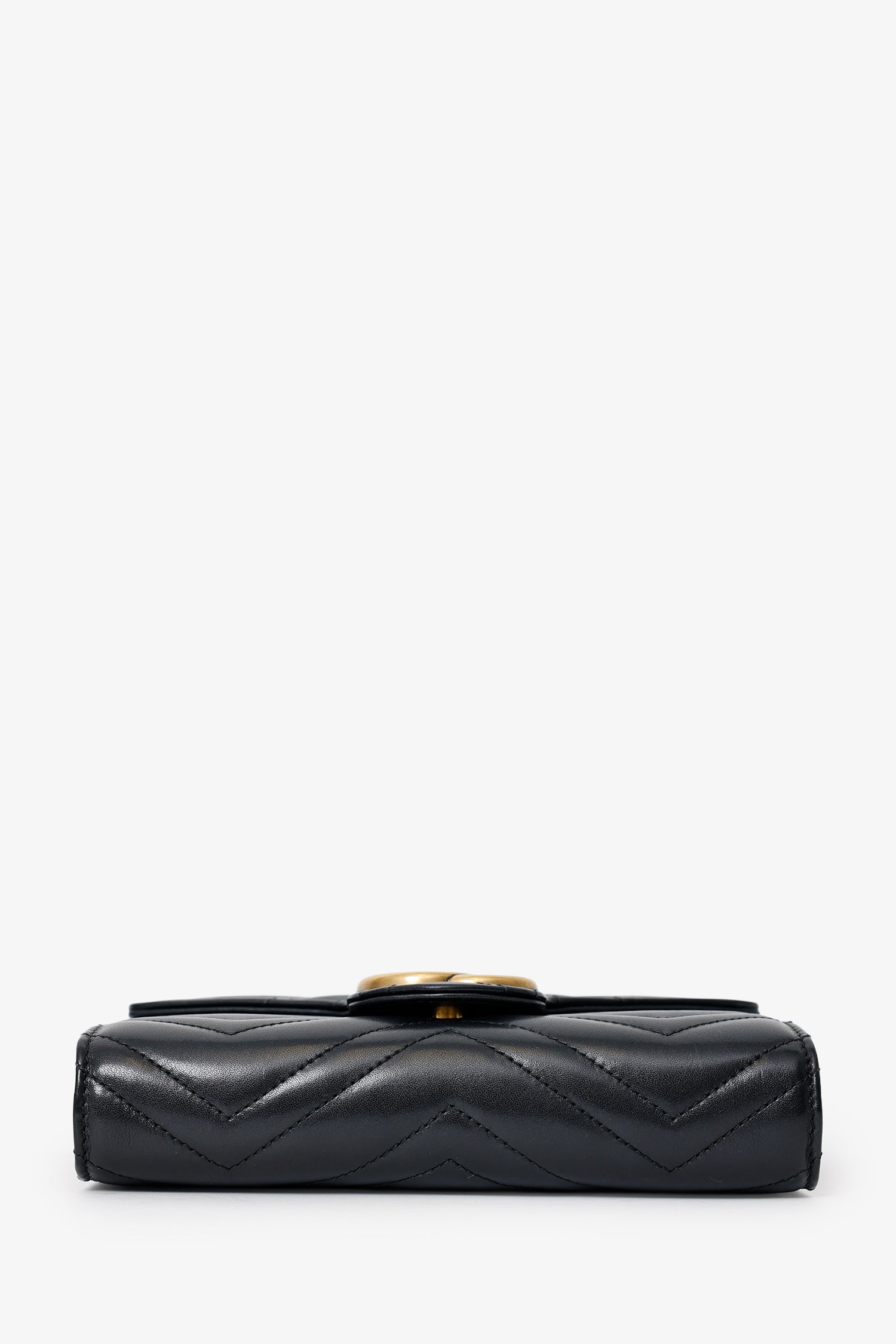 Gucci Black Leather Chevron GG Marmont Wallet on Chain