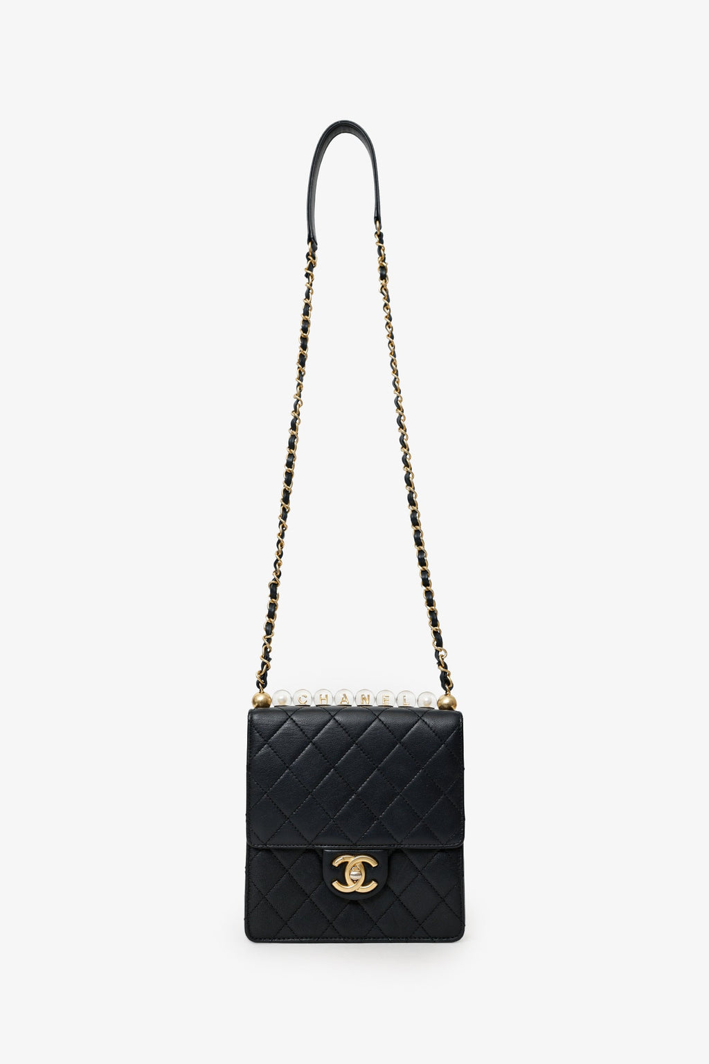 Pre-Loved Chanel™  2019-20 Black Quilted Goatskin Mini Chic Pearls Flap Bag