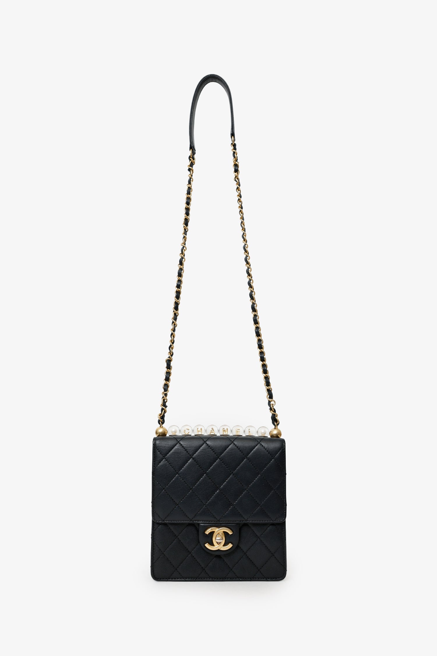 Pre-Loved Chanel™  2019-20 Black Quilted Goatskin Mini Chic Pearls Flap Bag